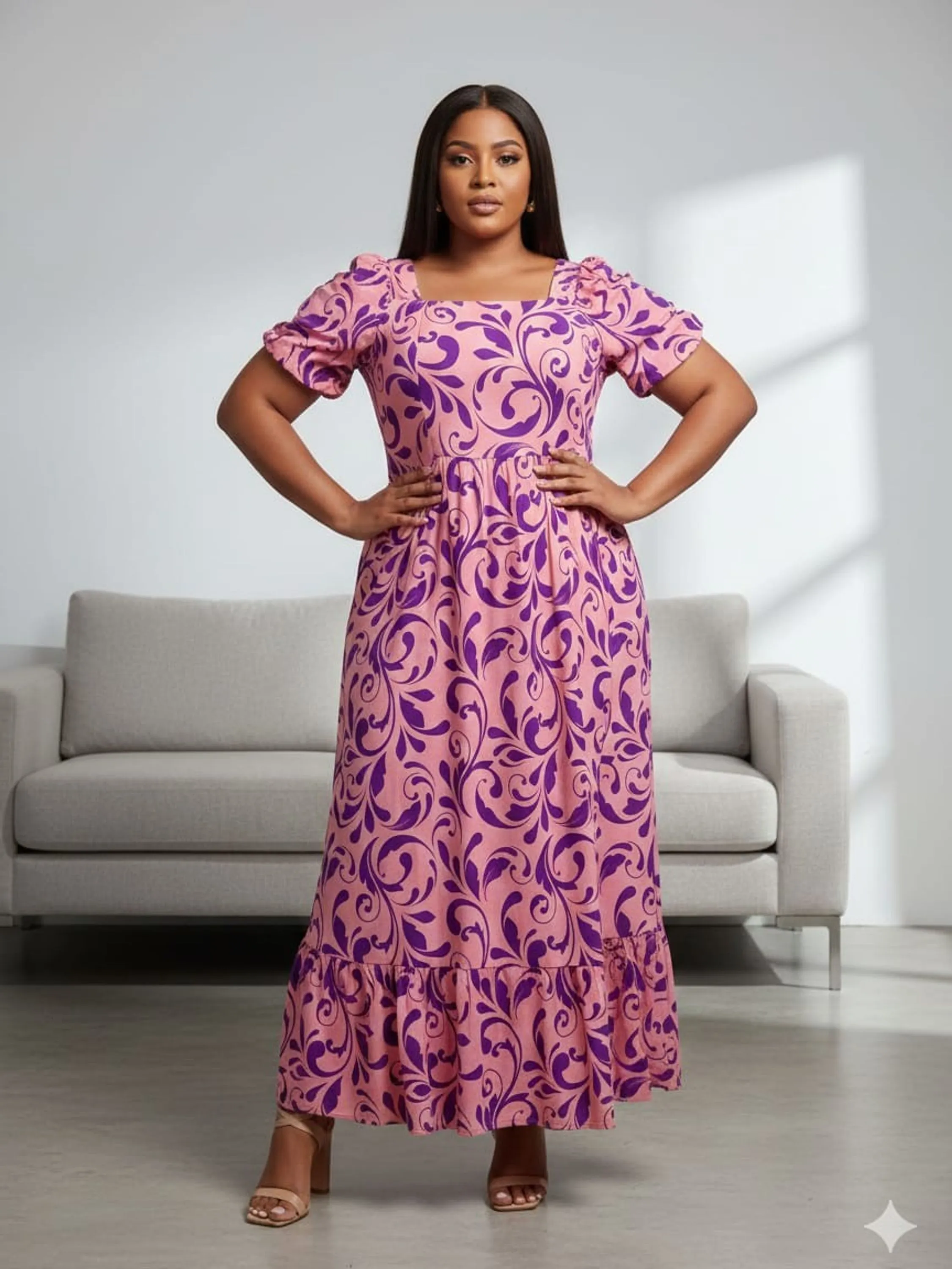 Vestido longo manga babado