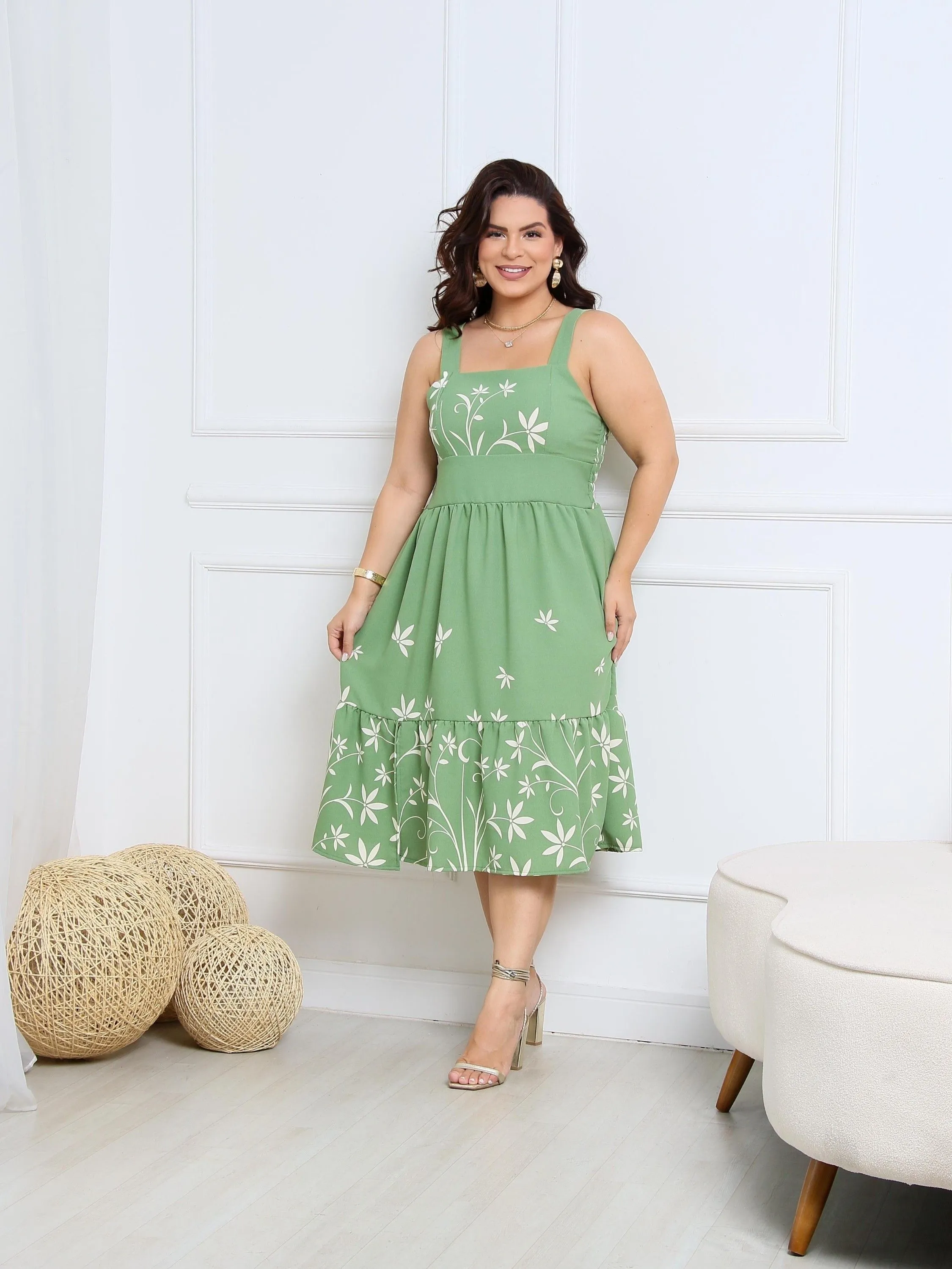 Vestido Midi alça grossa Plus Size