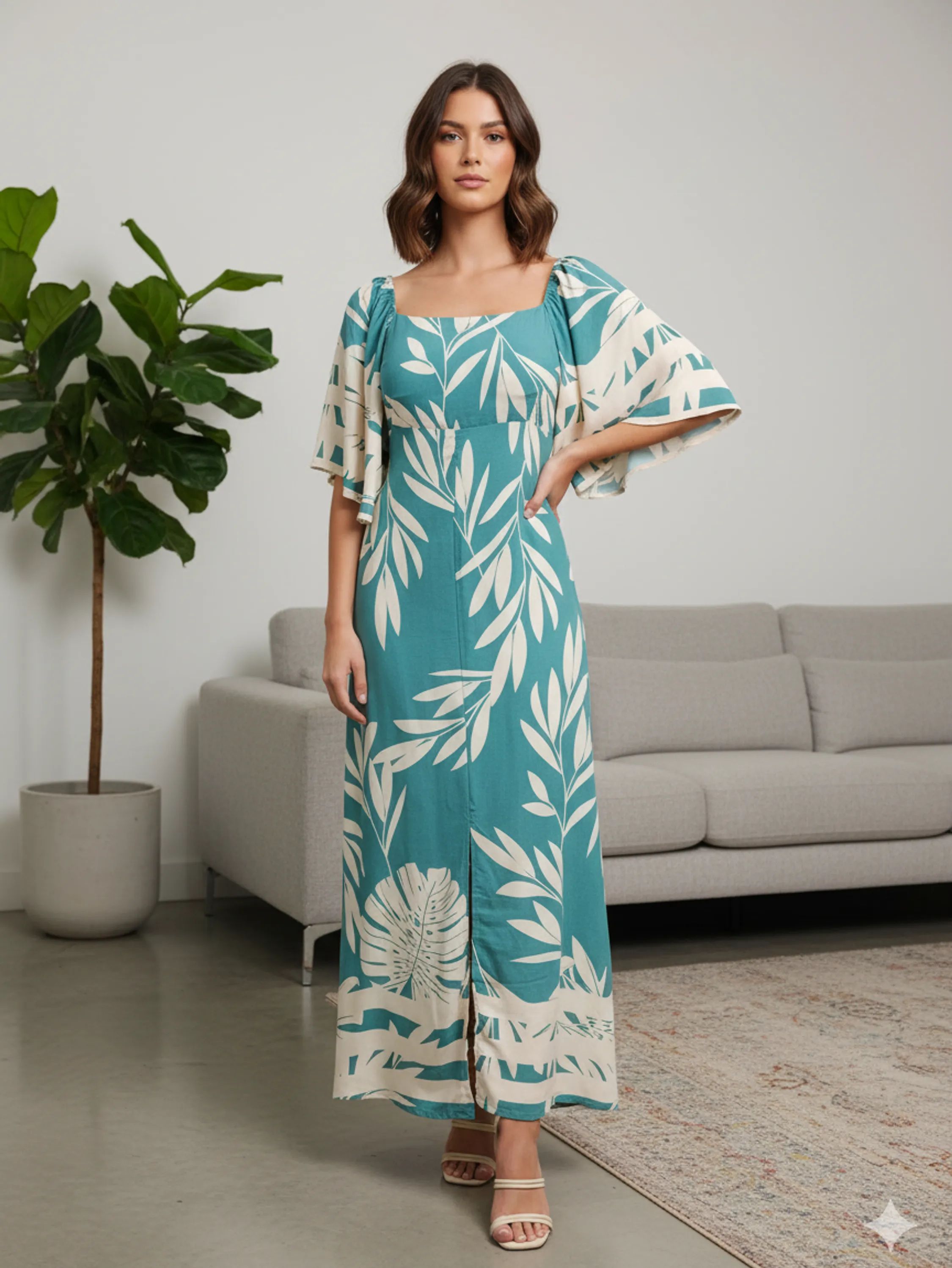 Vestido longo manga morcego
