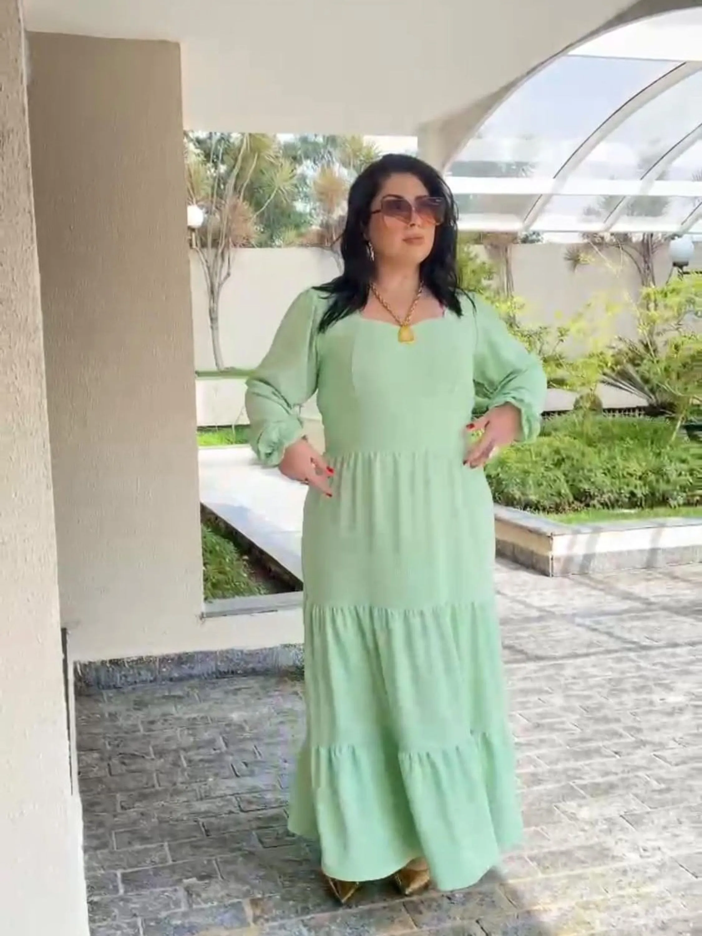 Vestido de manga longa PlusSize
