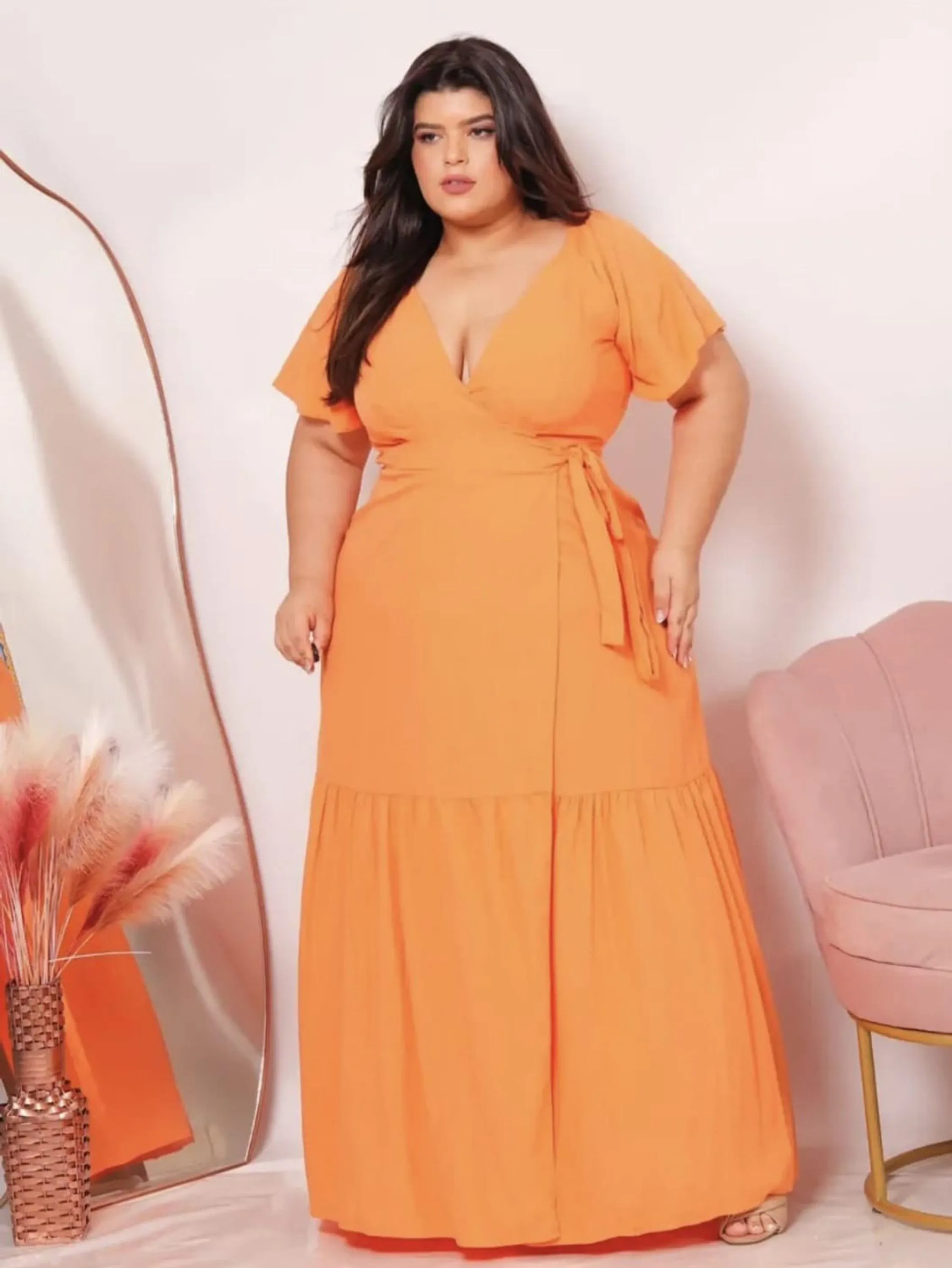 Vestido longo envelope Plus Size