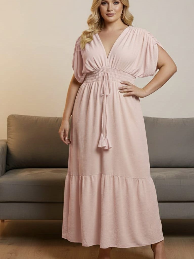 Vestido longo manga franzida