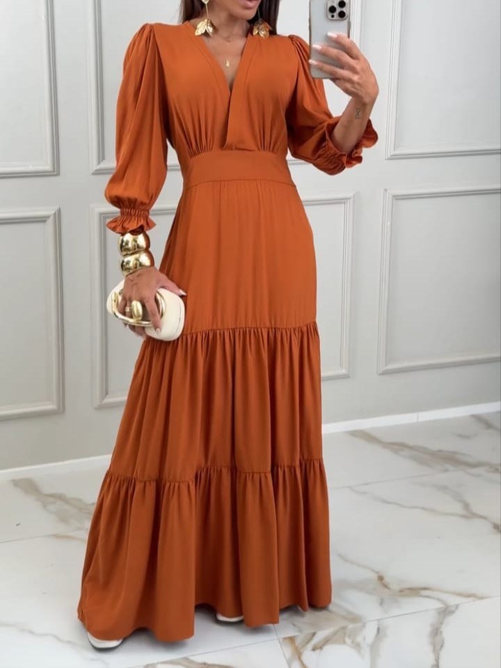 Vestido longo frente V