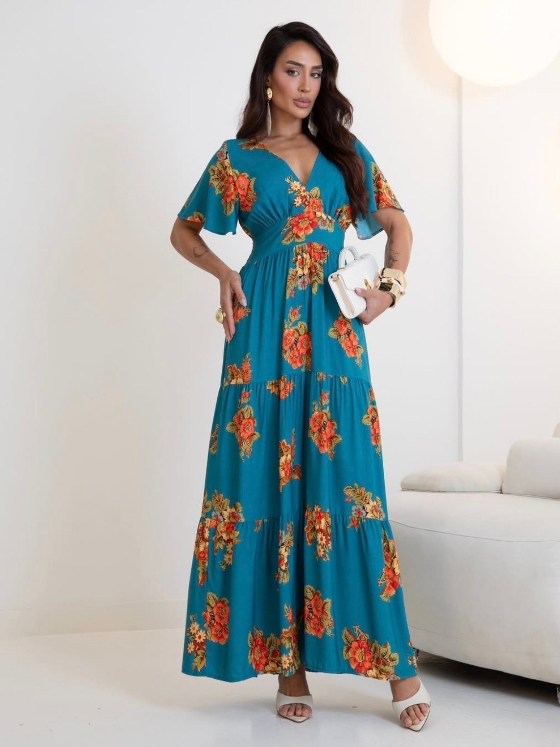 Vestido longo de manguinha