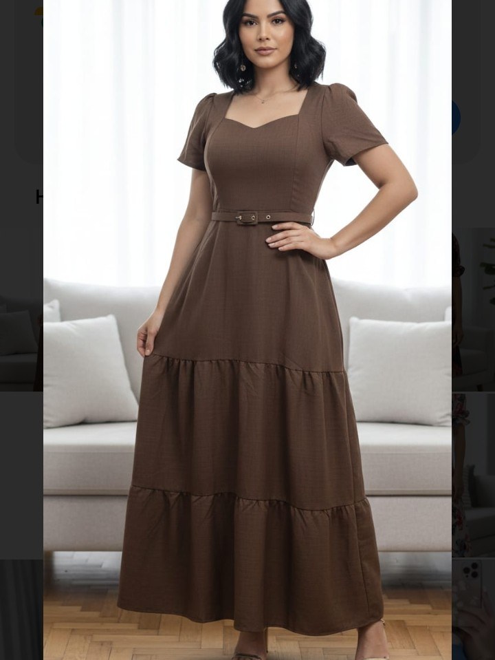 Vestido longo com cinto