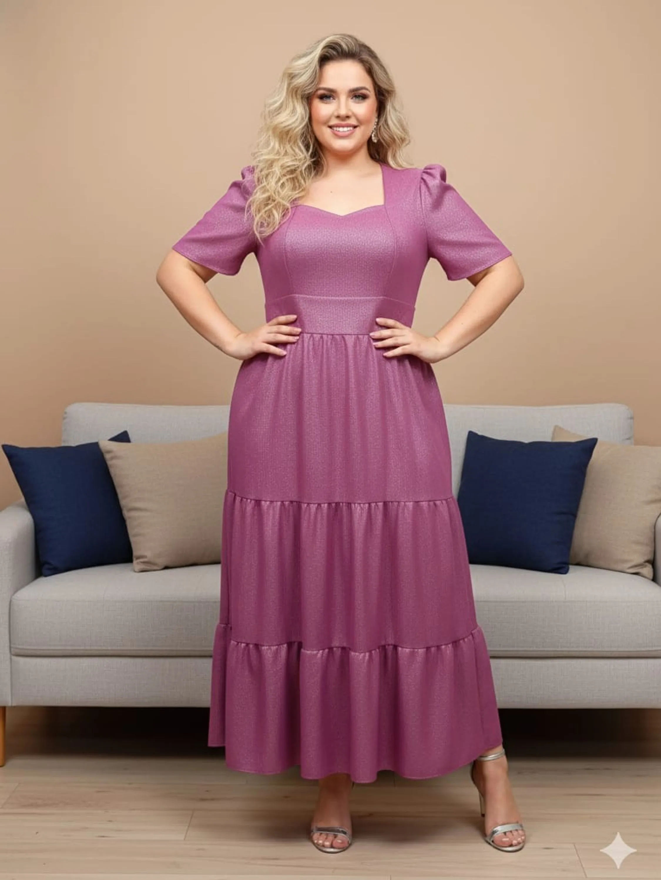 Vestido longo com brilho feminino