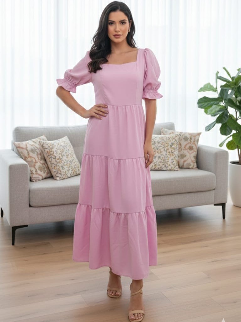 Vestido longo manga princesa