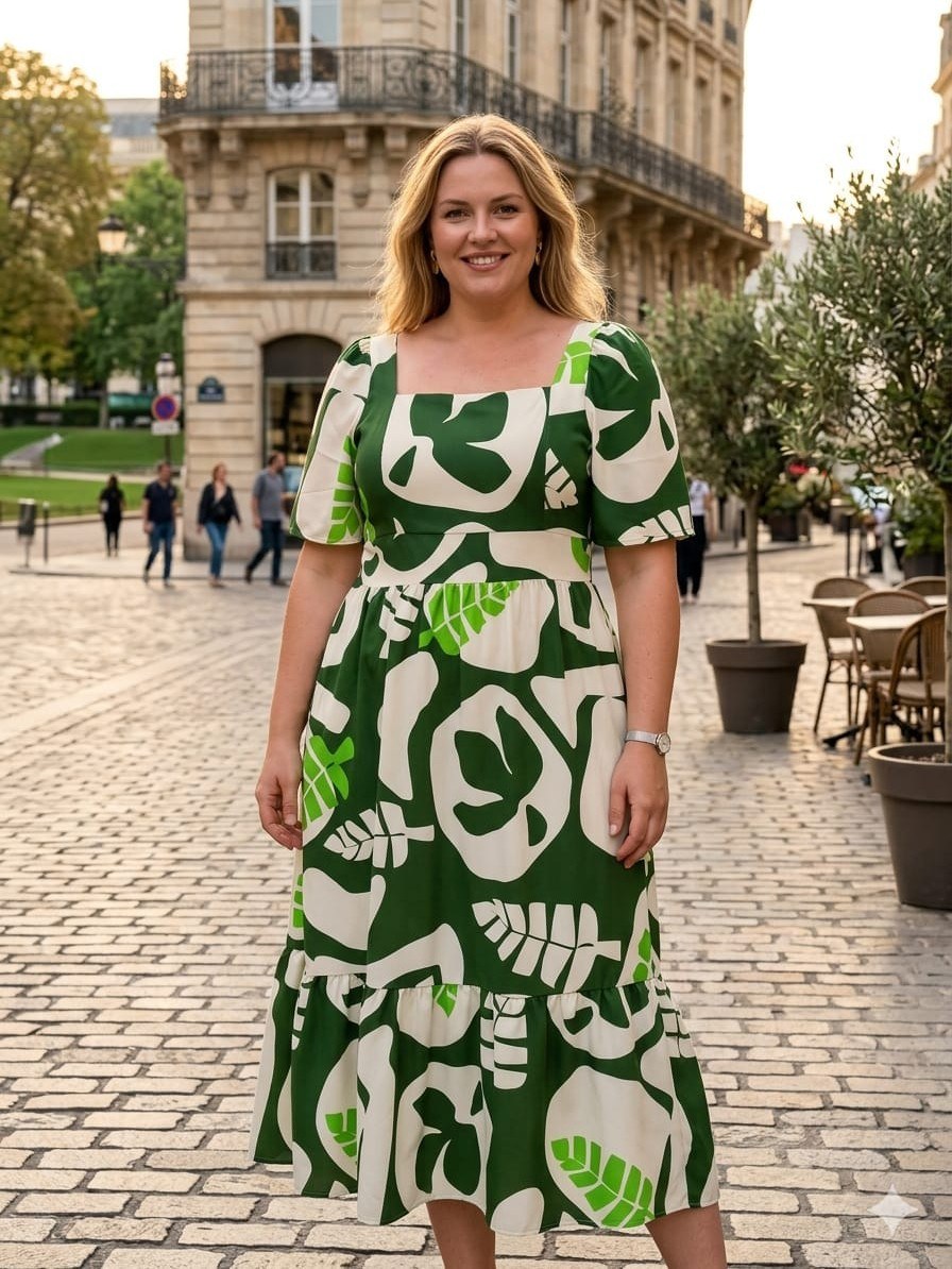 Vestido decote quadrado plus