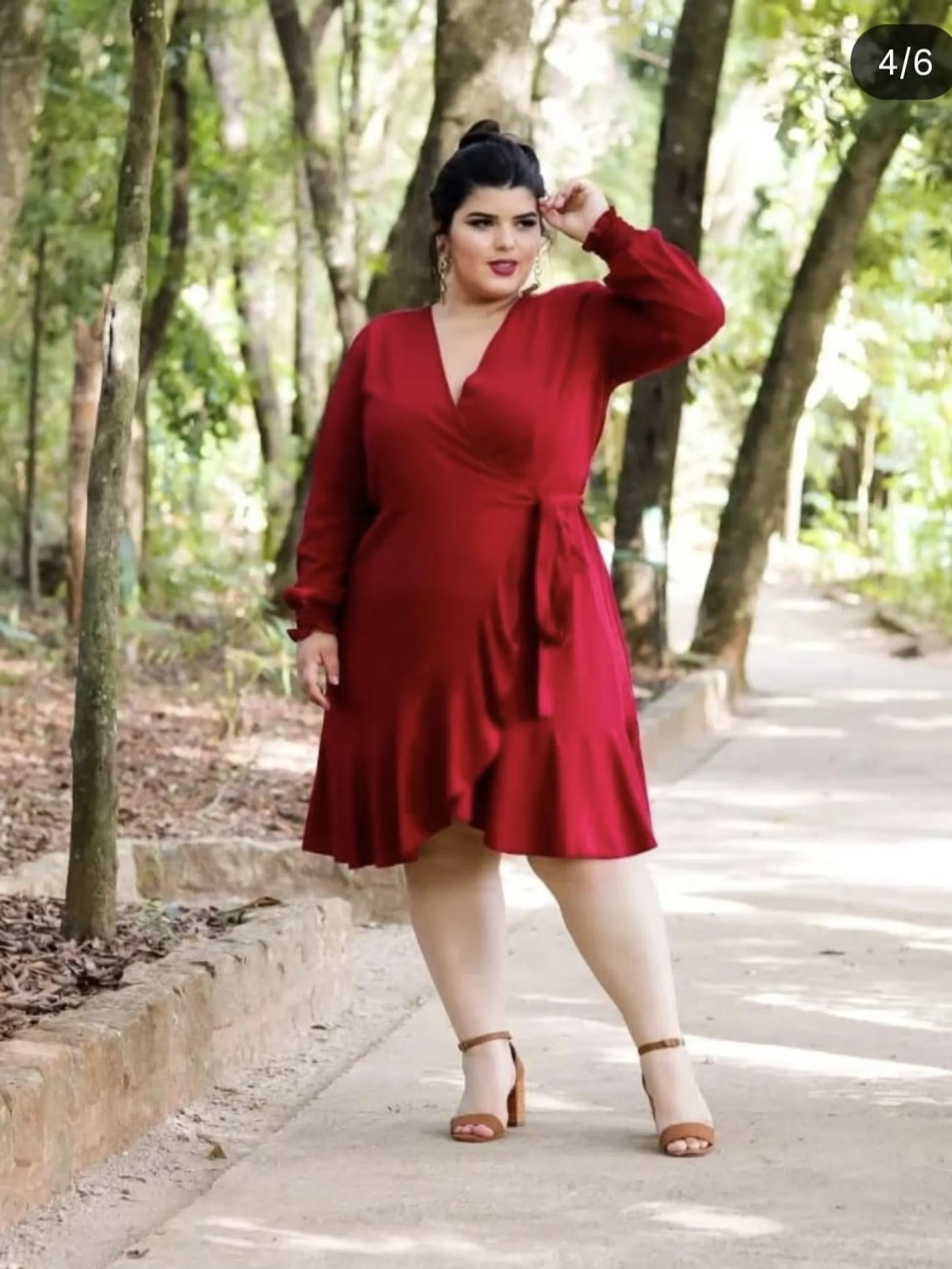 Vestido curto envelope manga longa PlusSize