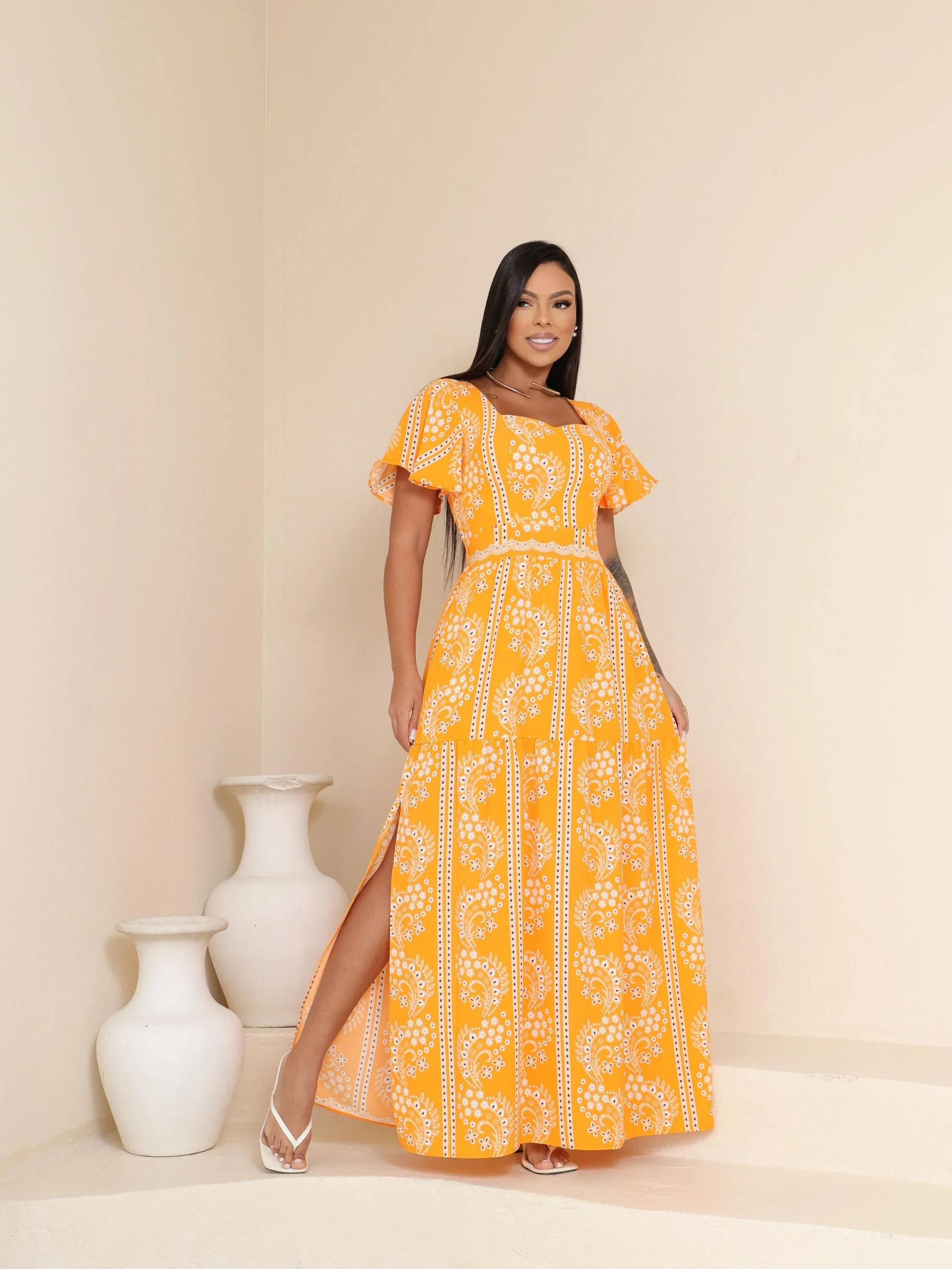 Vestido longo Slim de manguinha