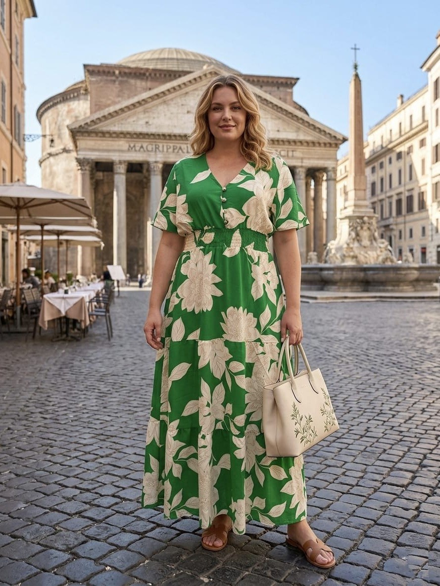 Vestido longo de botão funcional