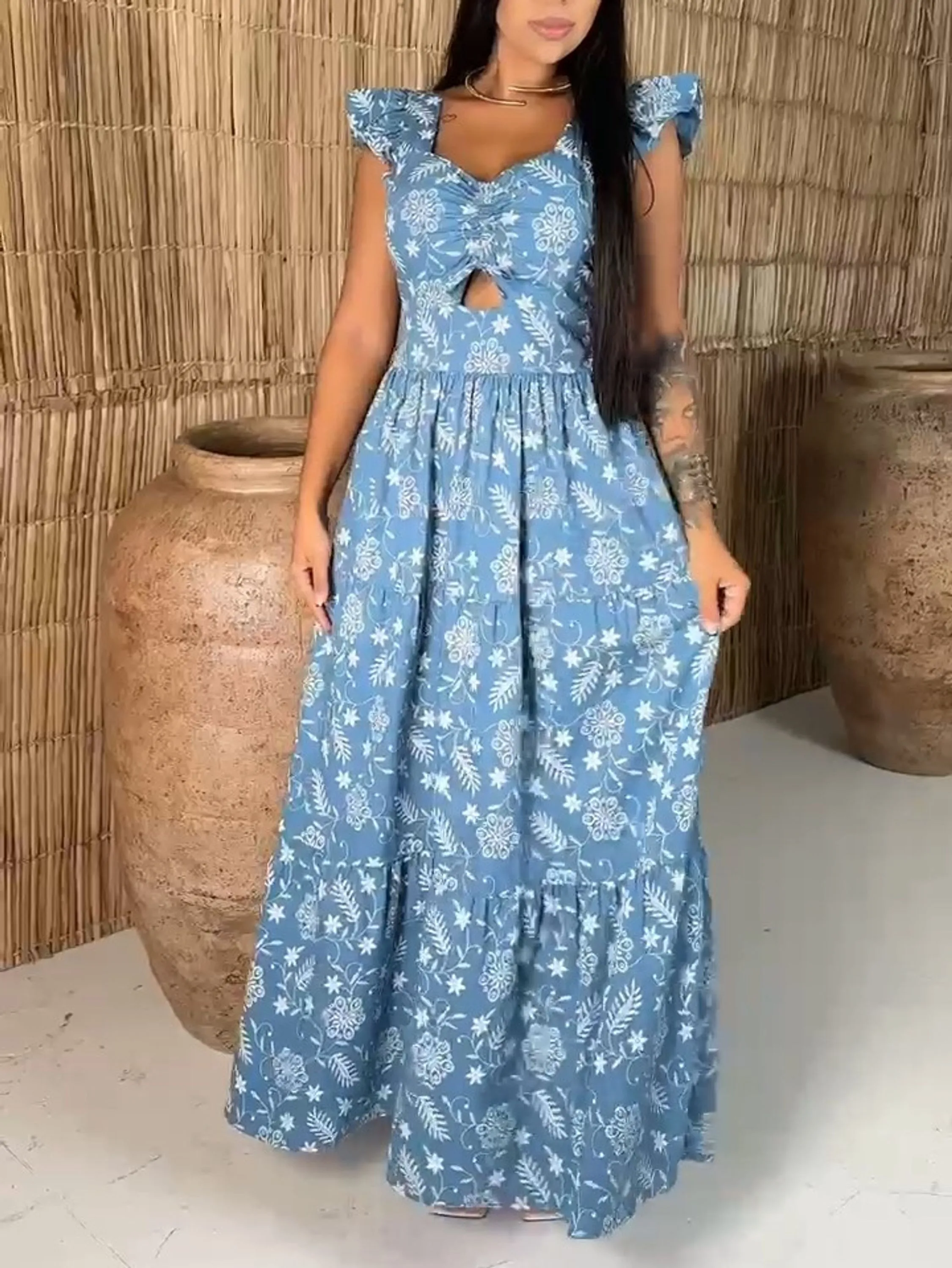 Vestido de tricoline alça borboleta Slim