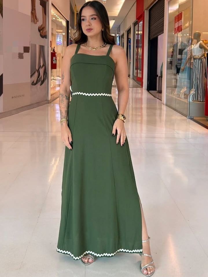 Vestido longo de linho pré-lavado