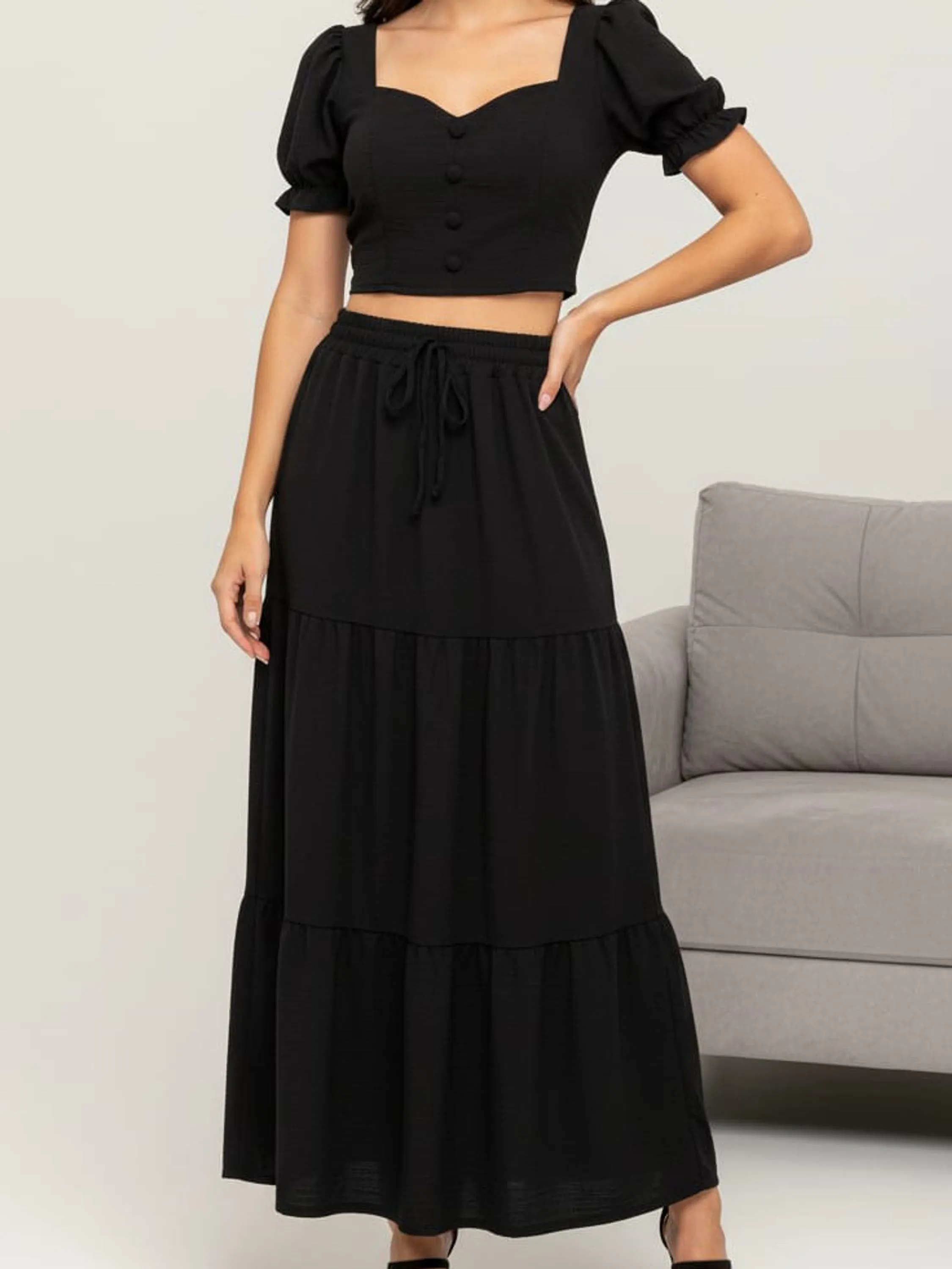 Conjunto saia longa e Cropped