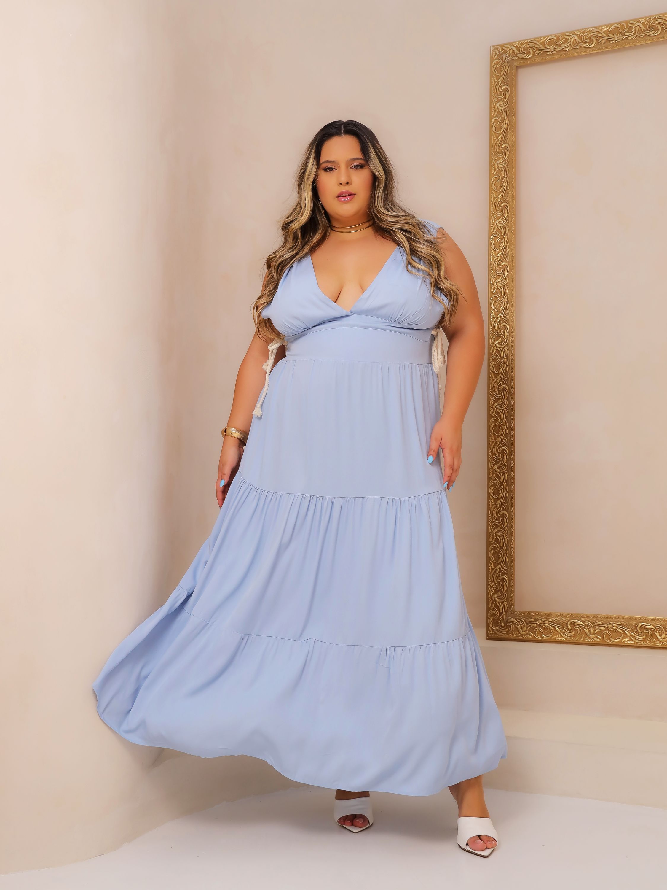 PLSML1  -  Vestido Longo Plus Size  em Viscose com Forro