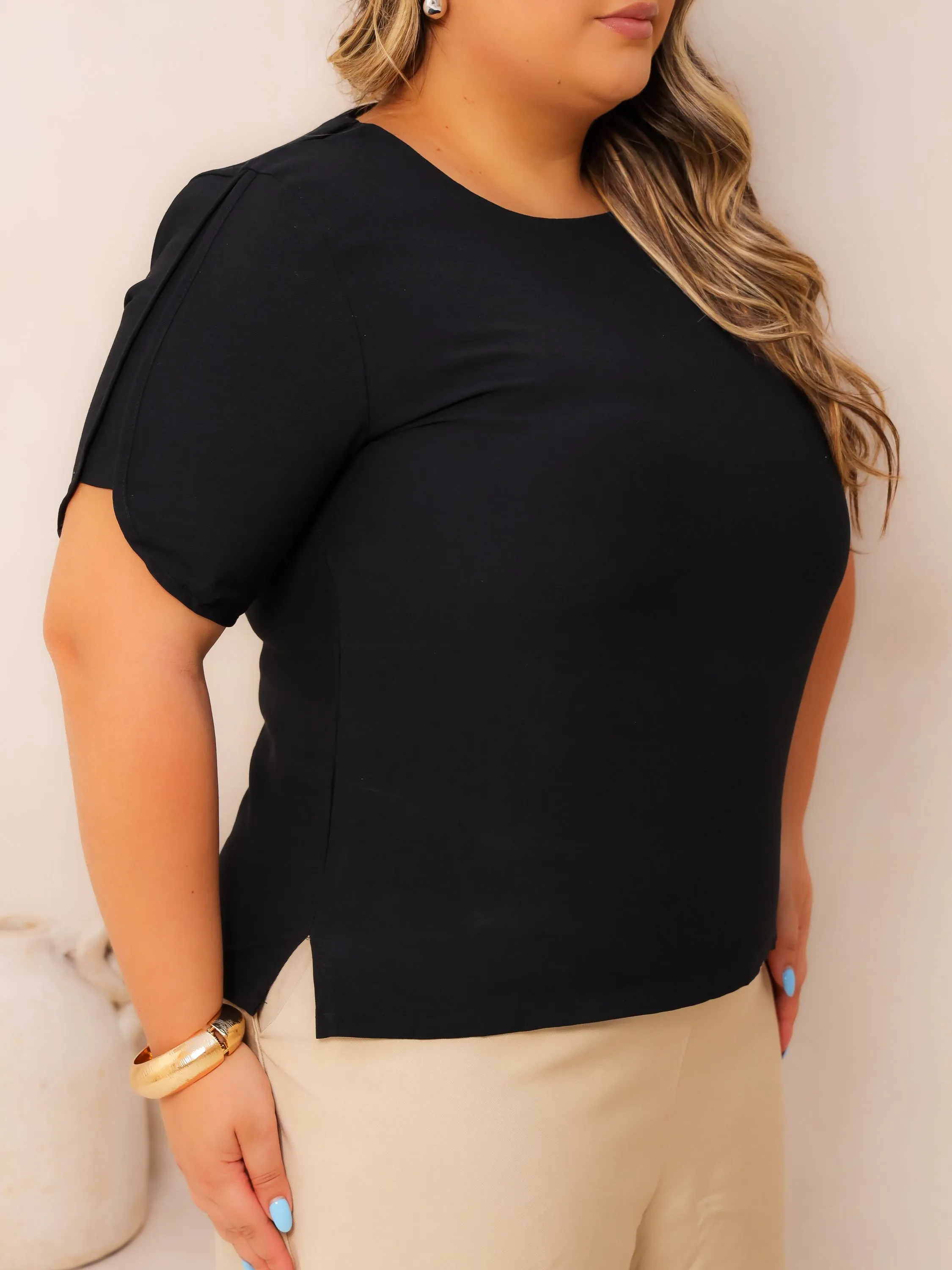 PL818   -   Blusa Plus Size  Essencial Coral