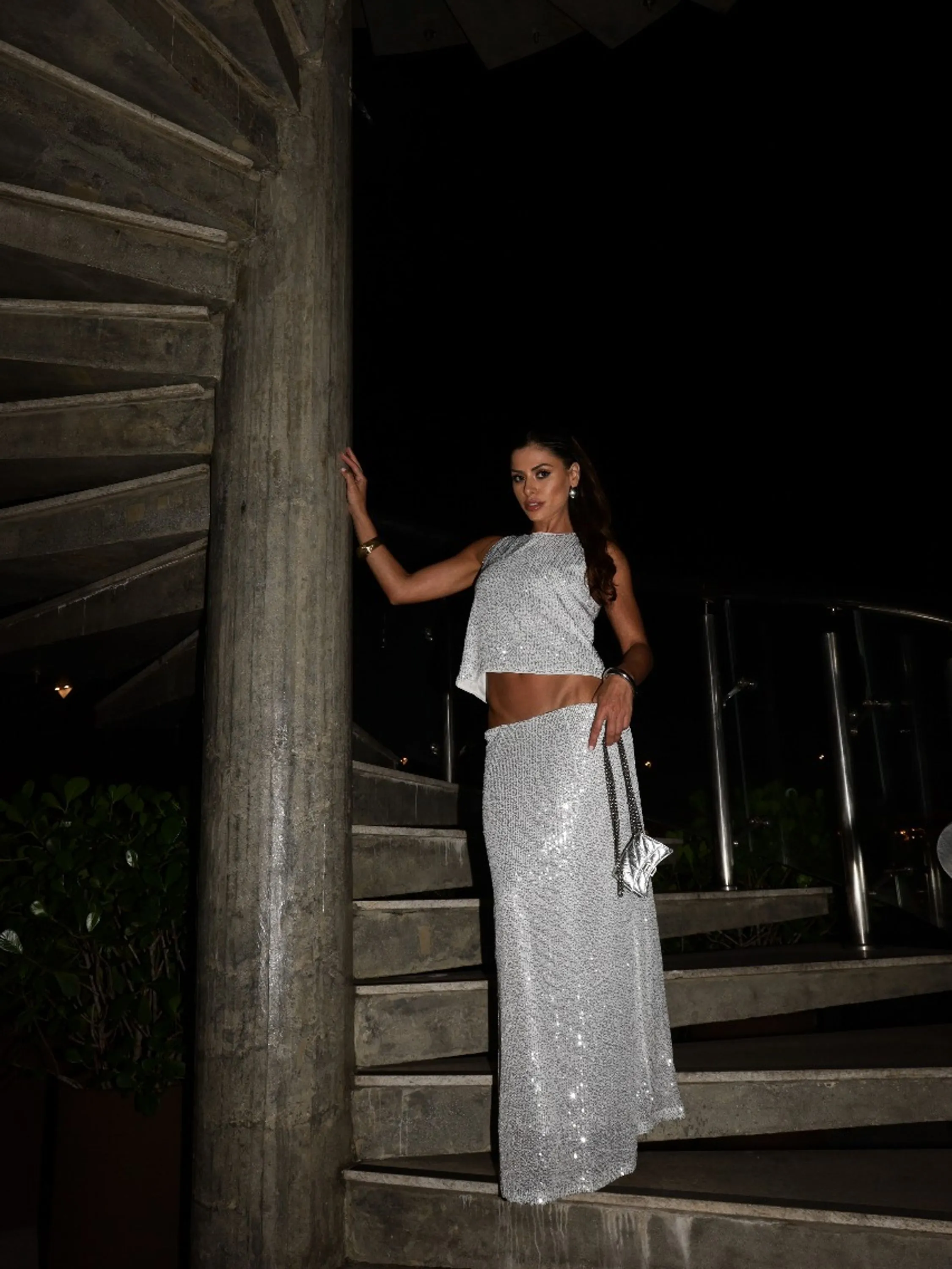 SML54- Conjunto Sabrina Paete Blusa e Saia Midi Forrados