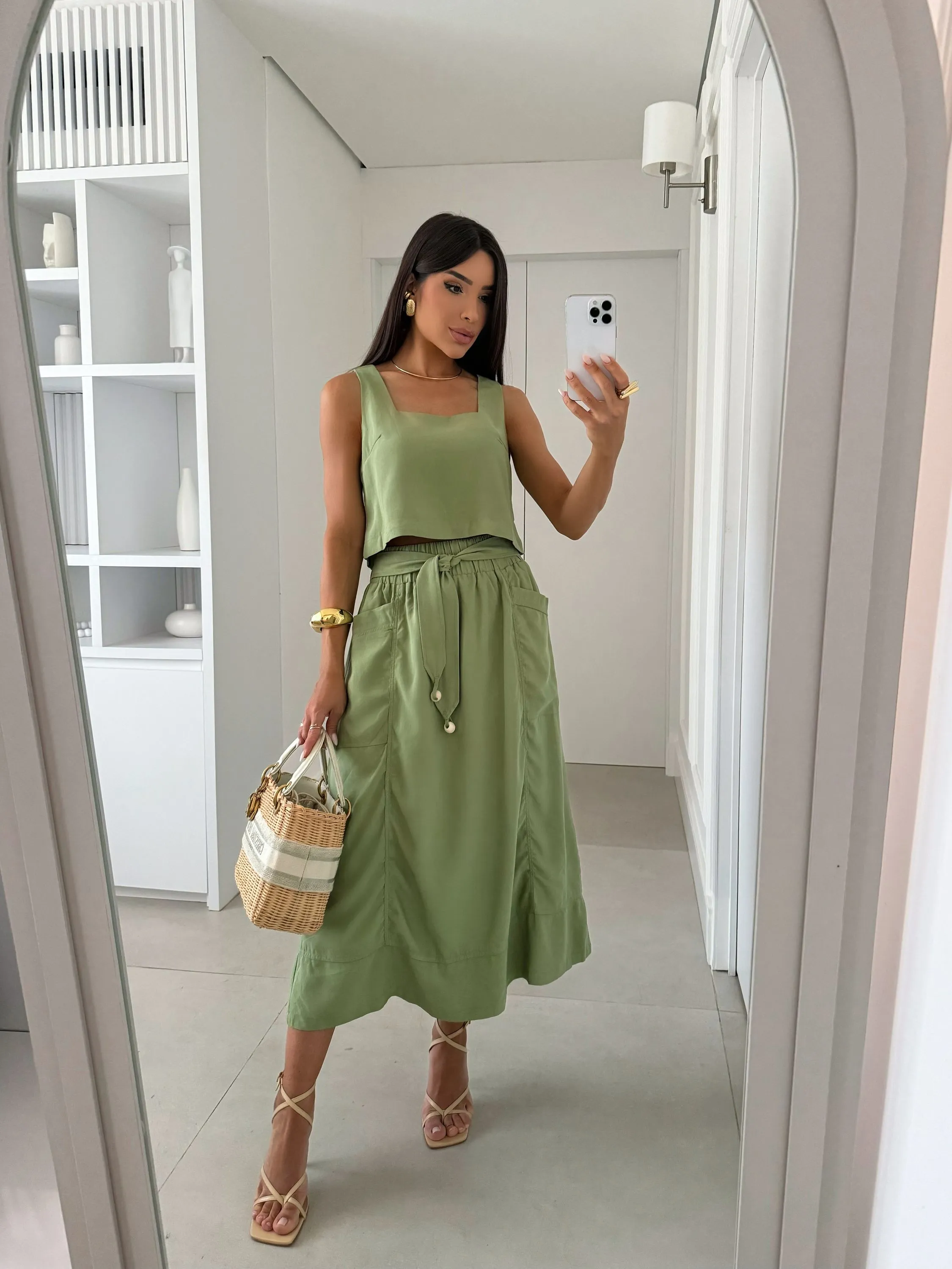 SML23- Conjunto Amália Blusa e Saia Midi