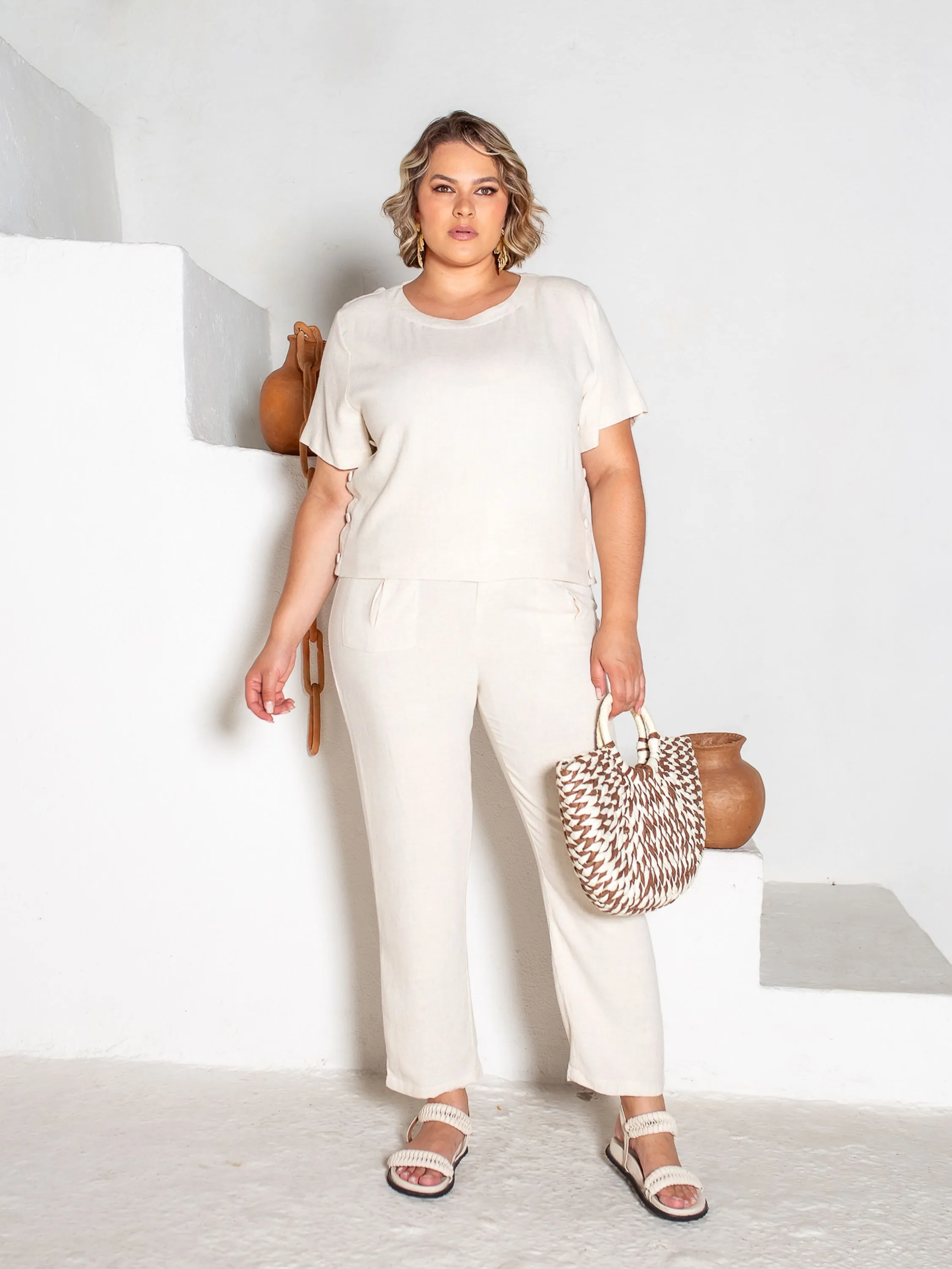 PL303    -   Conjunto Plus Size Em Viscolinho Fashion