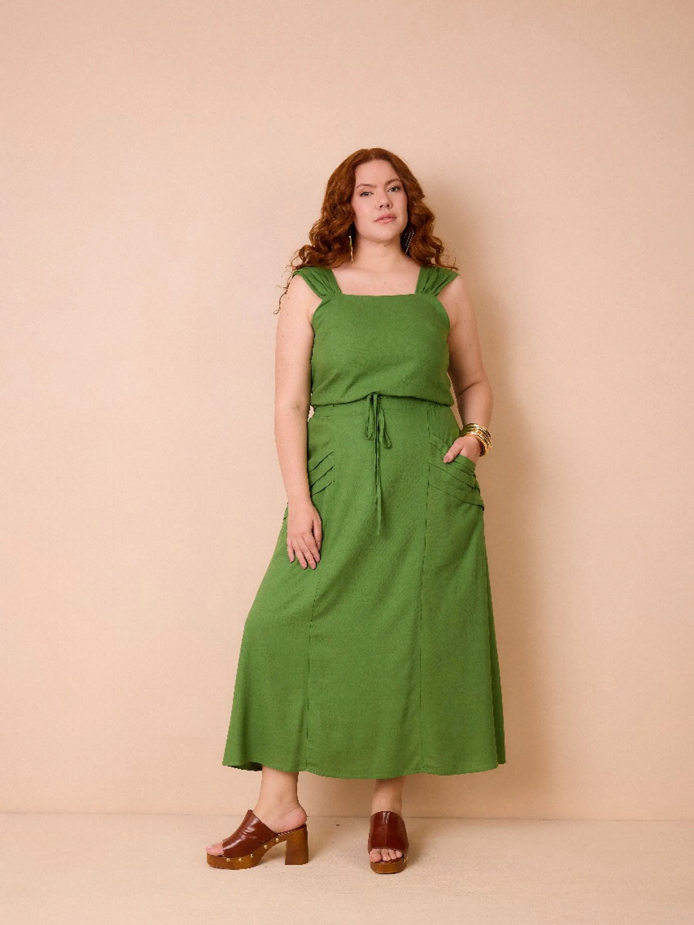 PLSML53- Conjunto  Saia e Blusa em Algodão com Linho