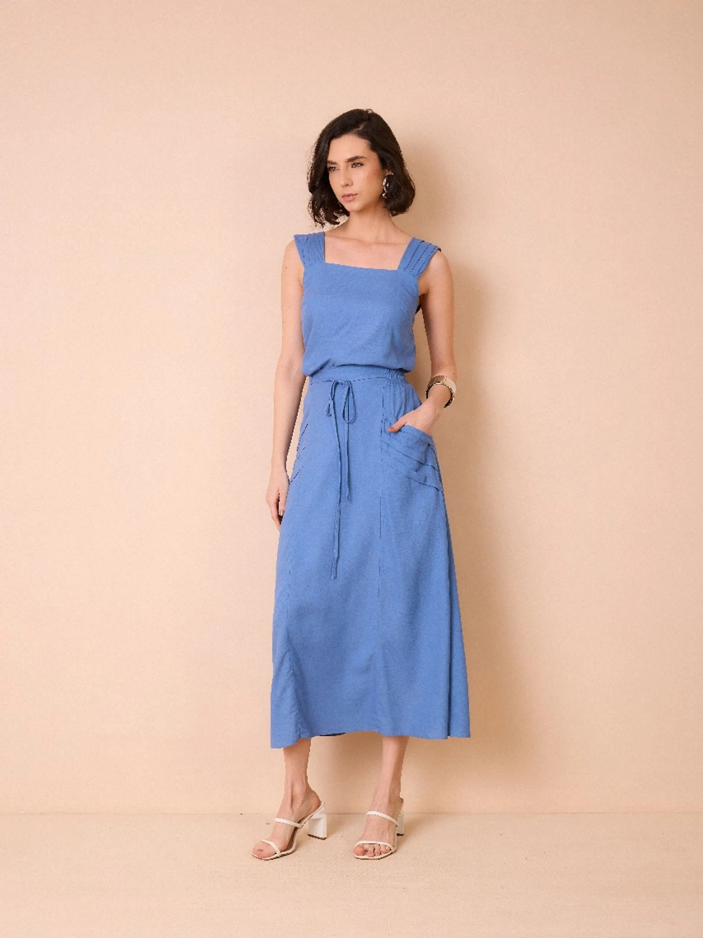 SML53- Conjunto SaiA e Blusa Algodão com Linho