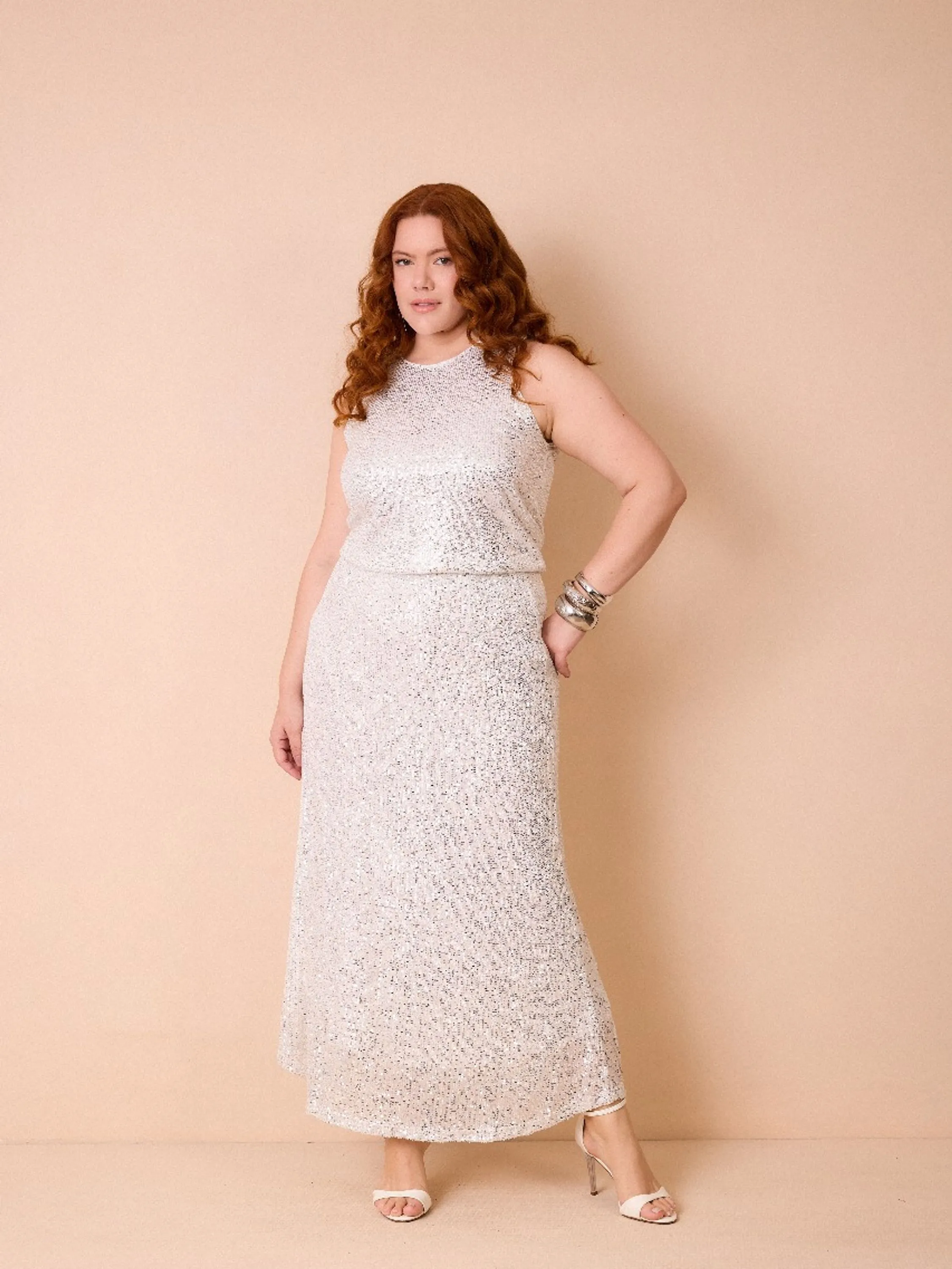 PLSML54- Conjt Sabrina Plus Size Paete Blusa e Saia Midi