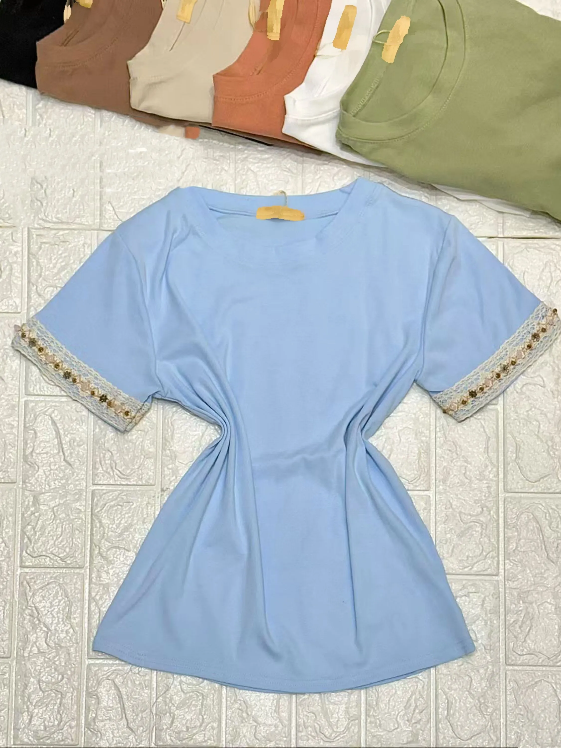 Blusa de algodão manga com bordado importado pedro ji