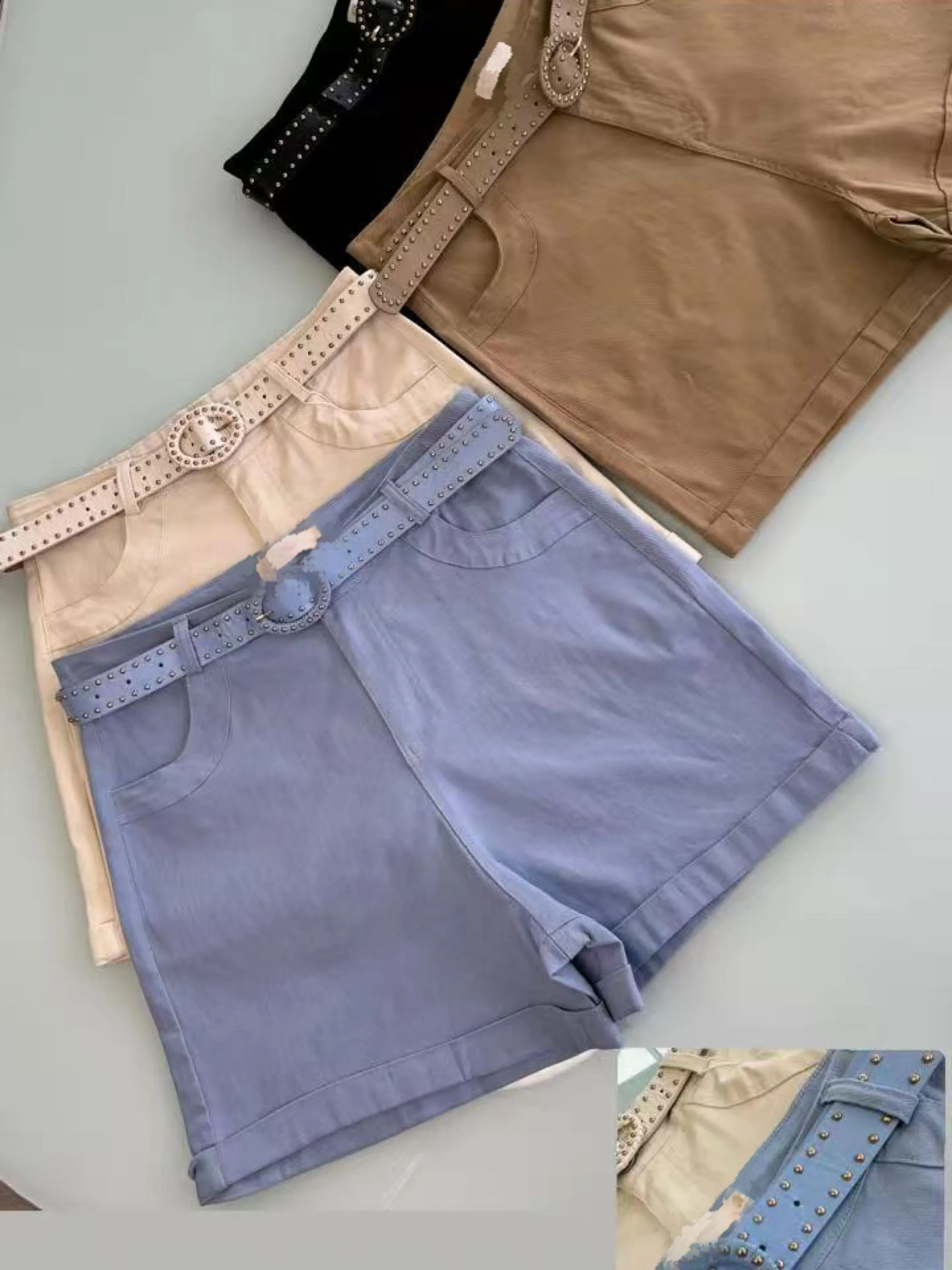 Short de sarja com cinto elastano importado pedro ji