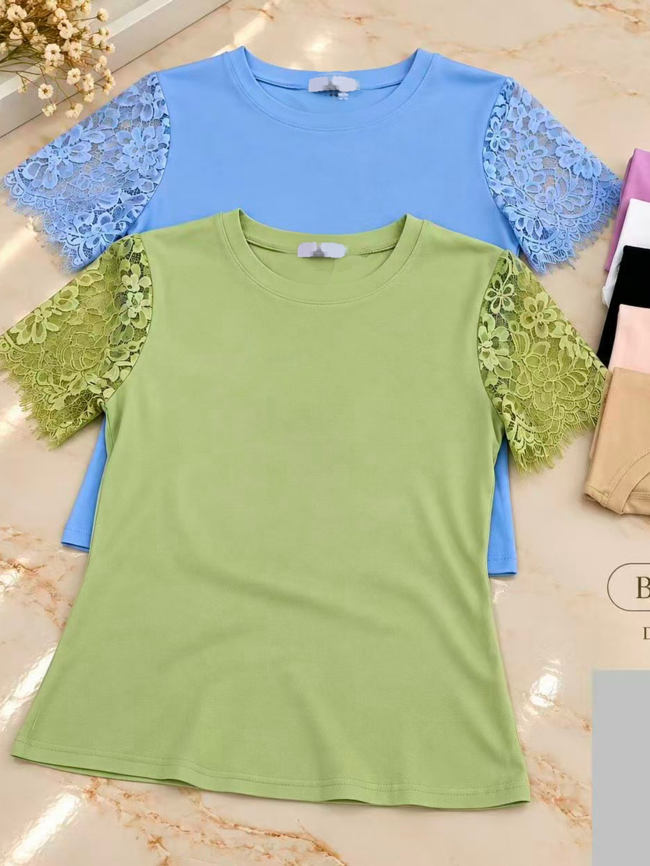 Blusa de algodão manga com renda importado Pedro ji