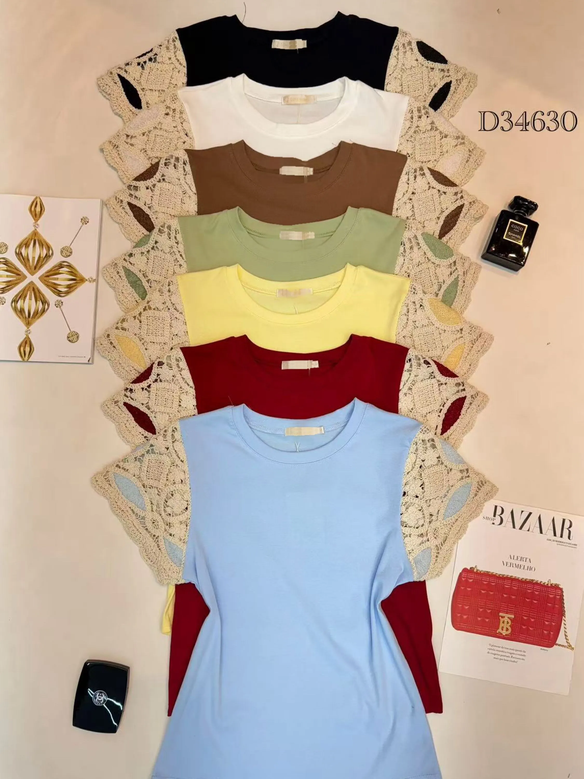 Blusa de algodão manga com bordado importado pedro ji