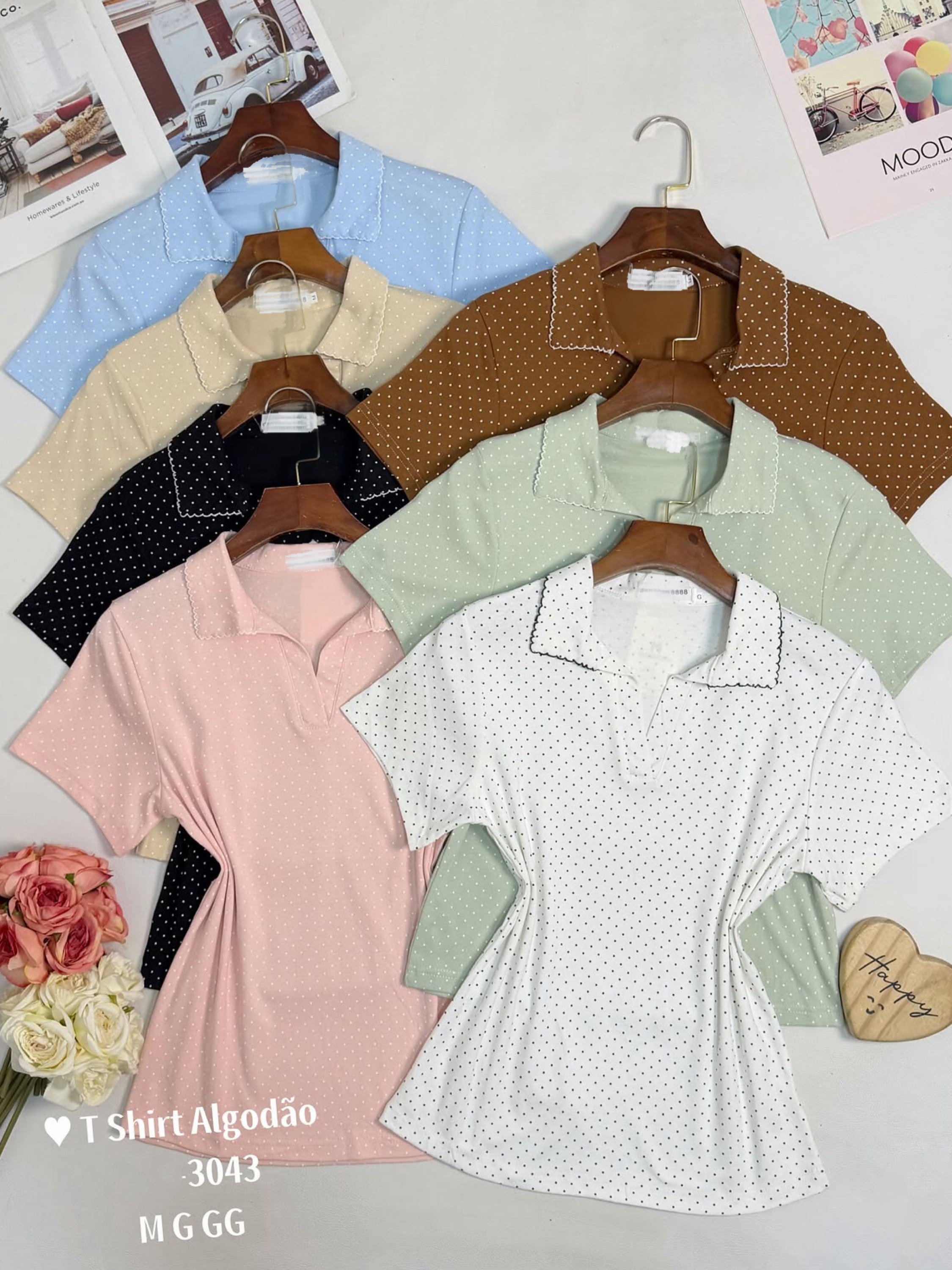 Blusa polo de algodão com bolinha importado pedro ji