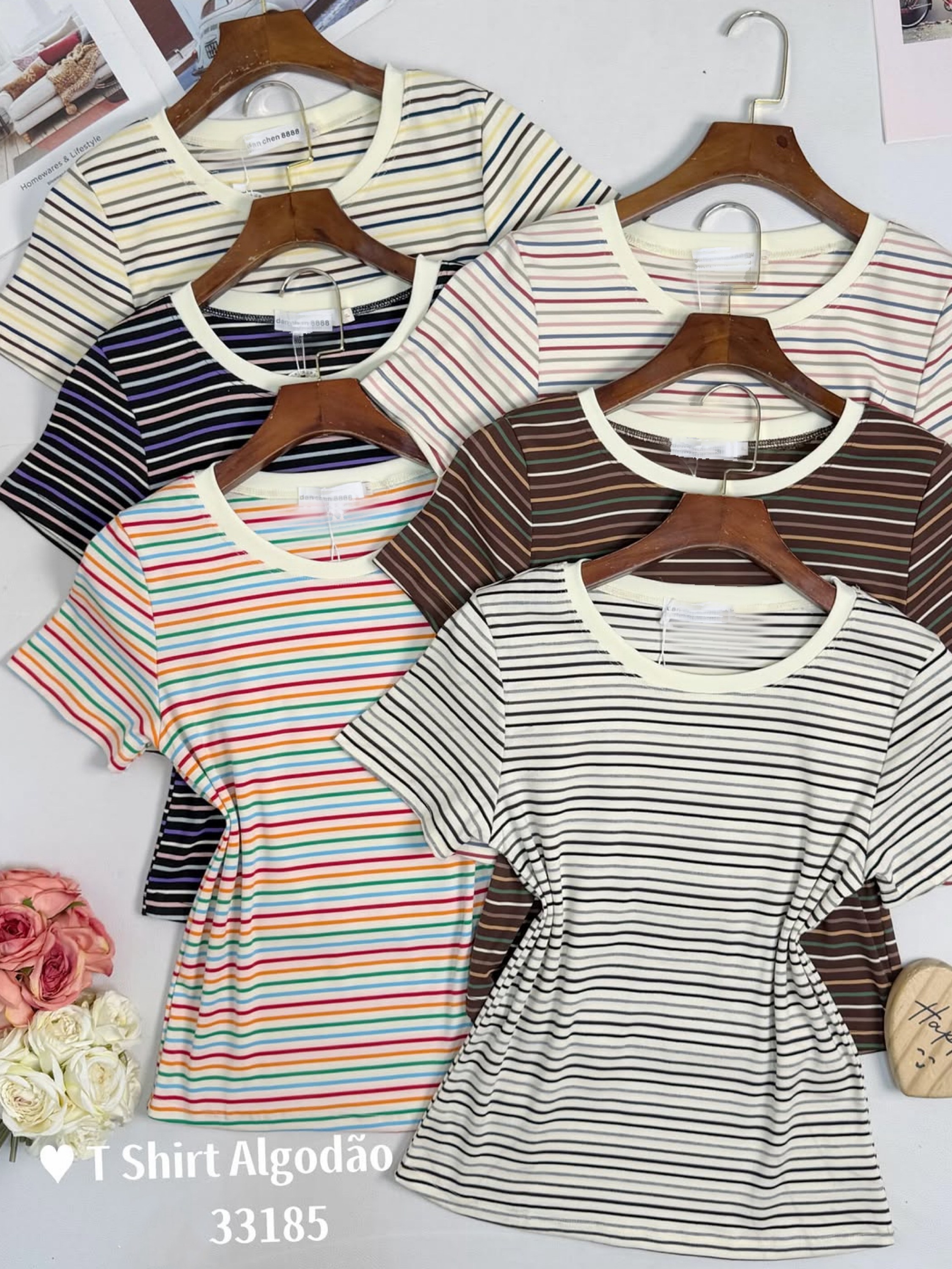 Blusa de algodão listrada importado pedro ji