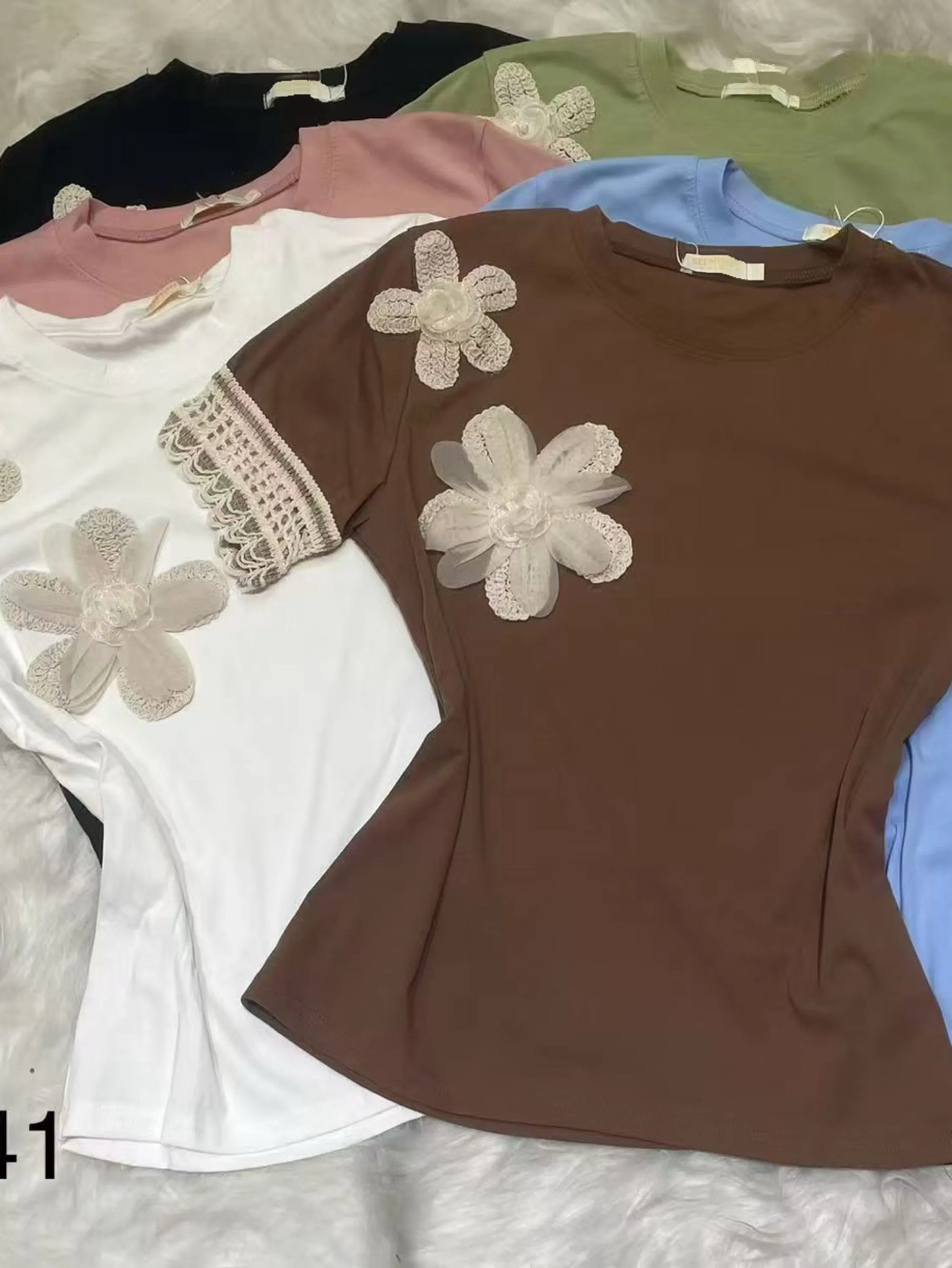 Blusa de algodão elastano com bordado importado pedro ji