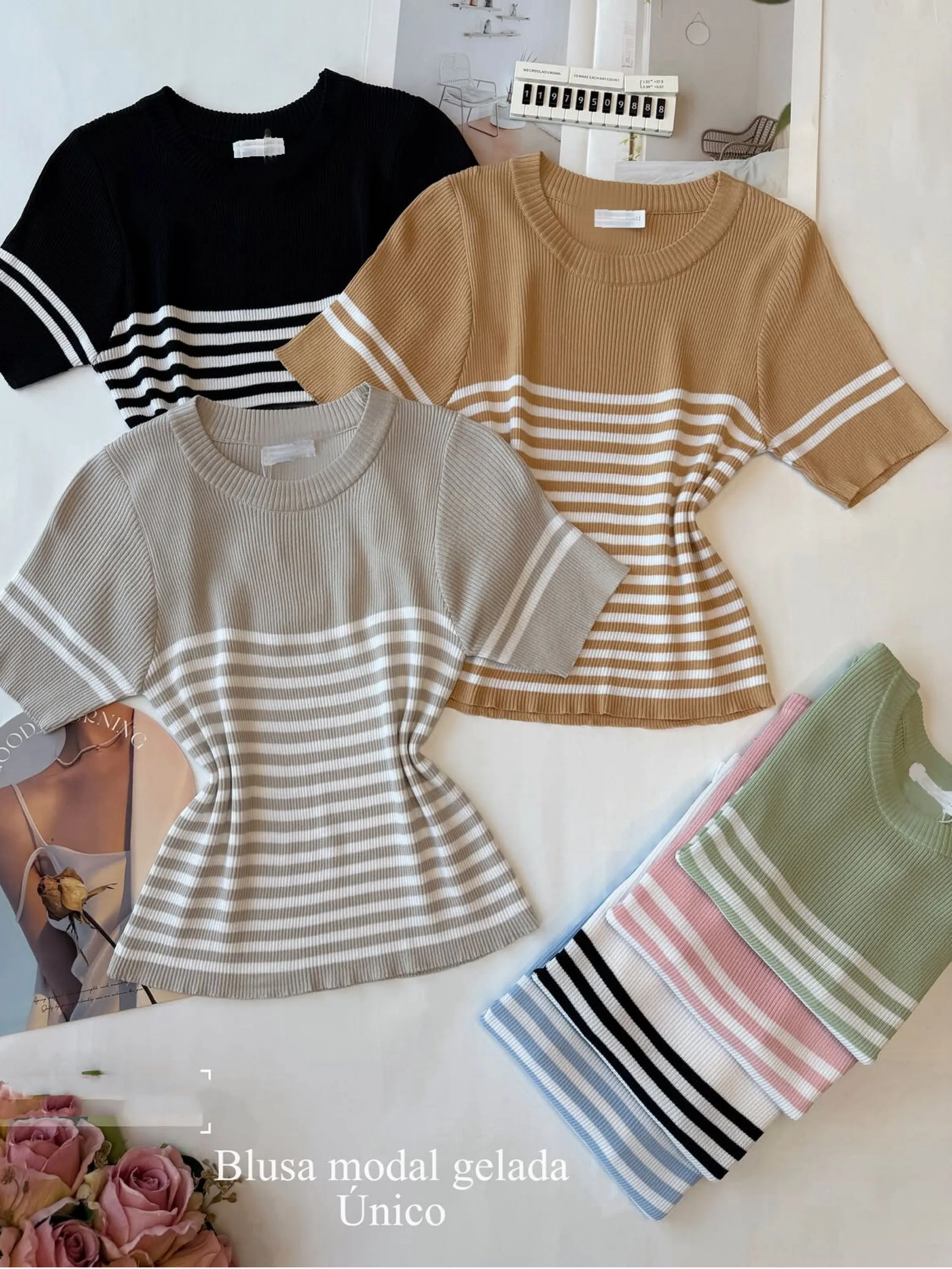 Blusa de modal fresquinho listrada importado pedro ji