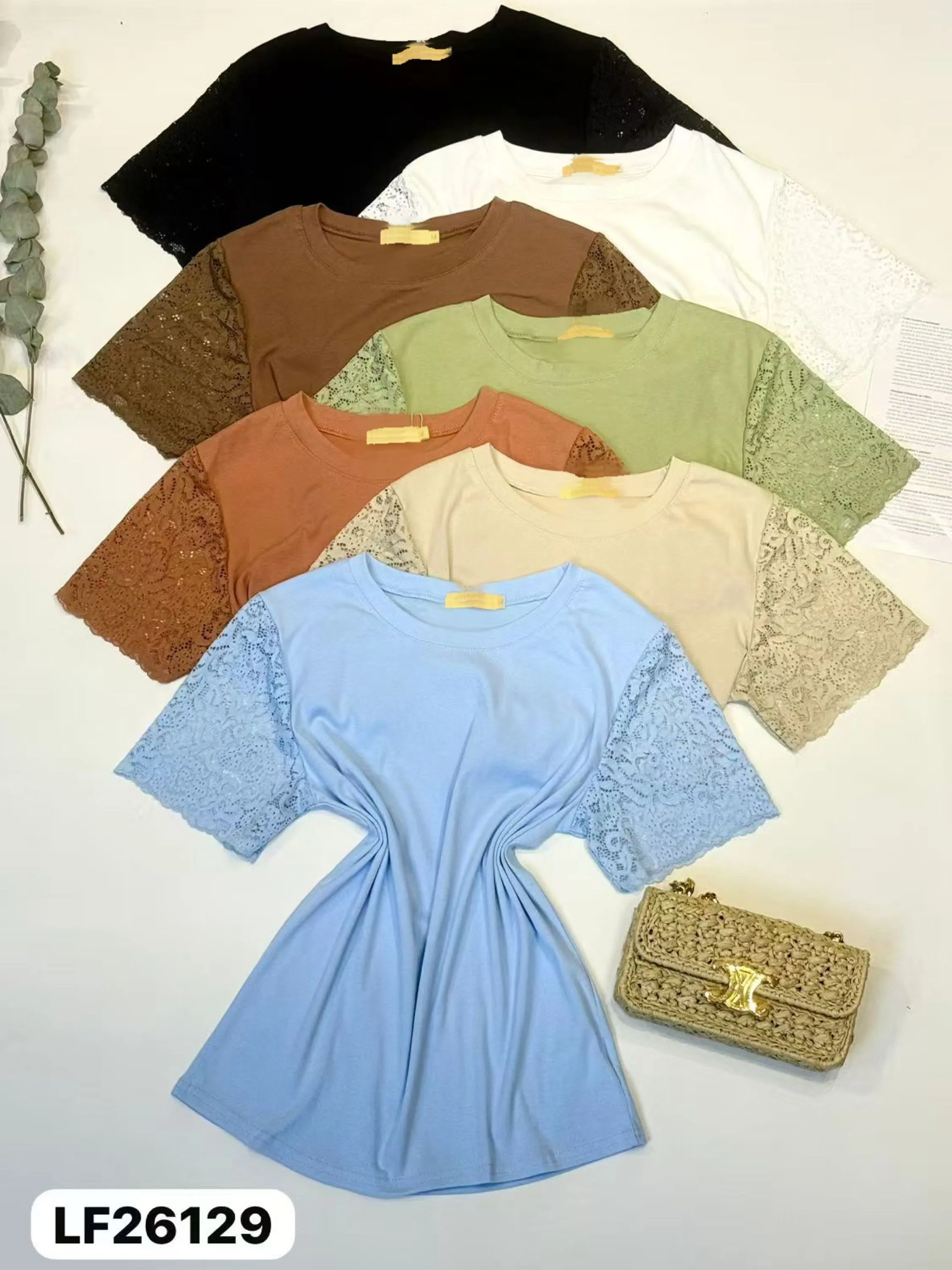 Blusa de algodão manga com Renda importado pedro ji