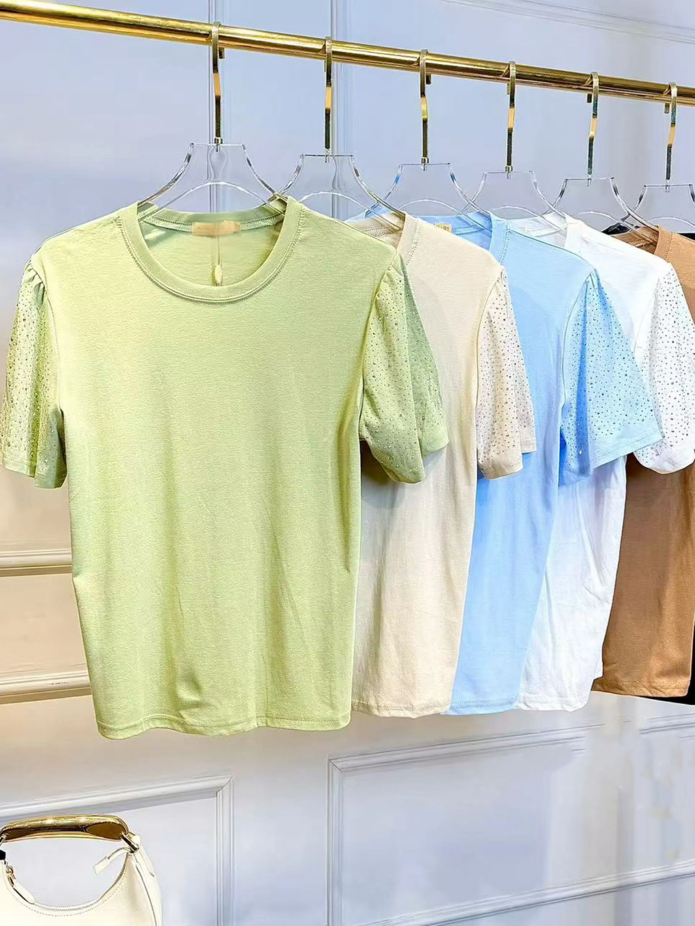 Blusa de algodão manga com brilho importado pedro ji