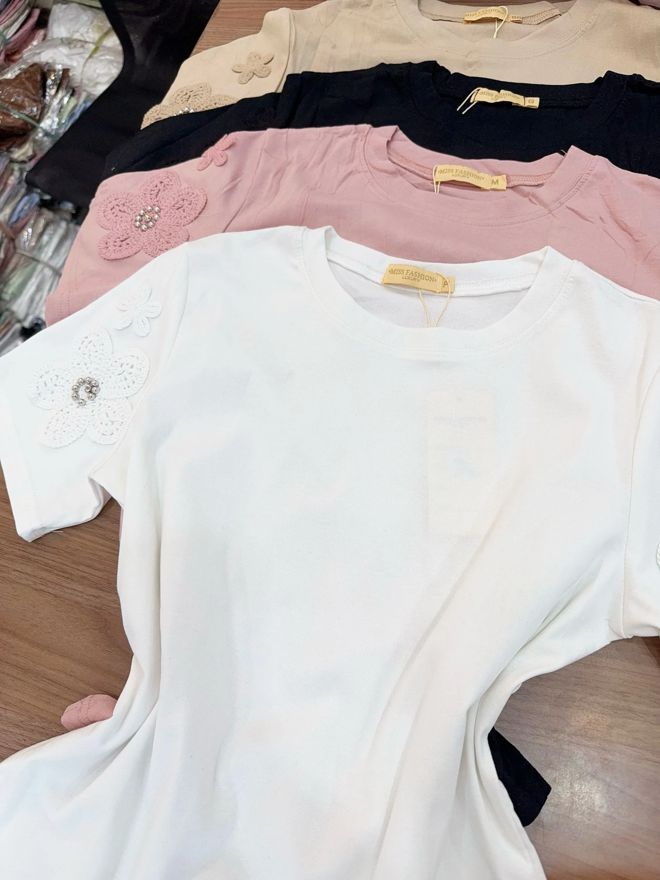 Blusa de algodão manga com bordado importado pedro ji