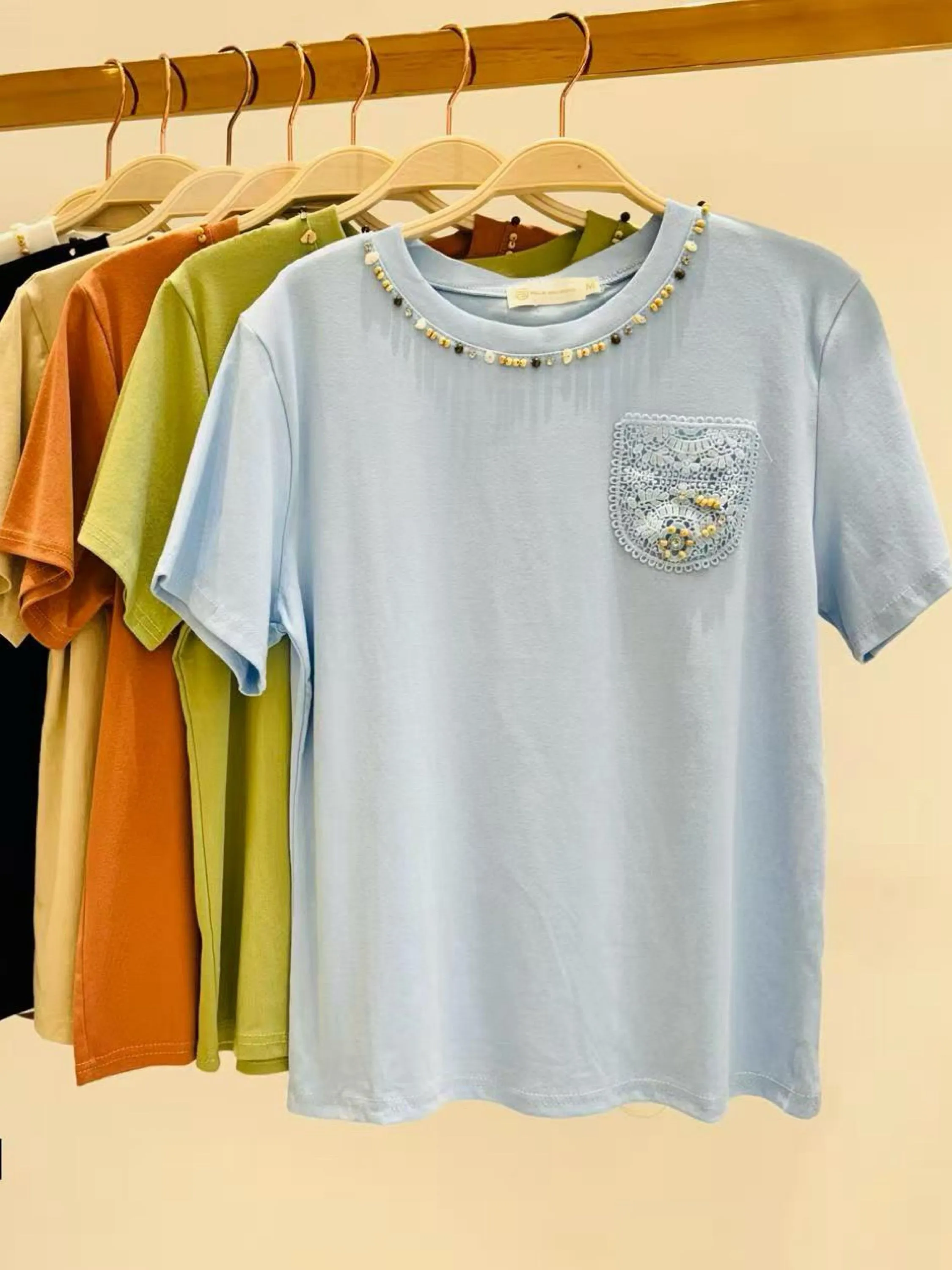 Blusa de algodão com bordado importado pedro ji