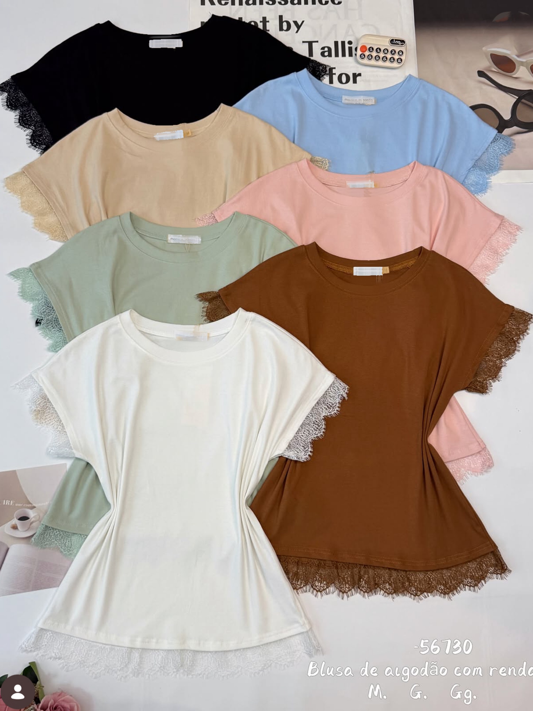 Blusa de algodão com renda importado Pedro ji
