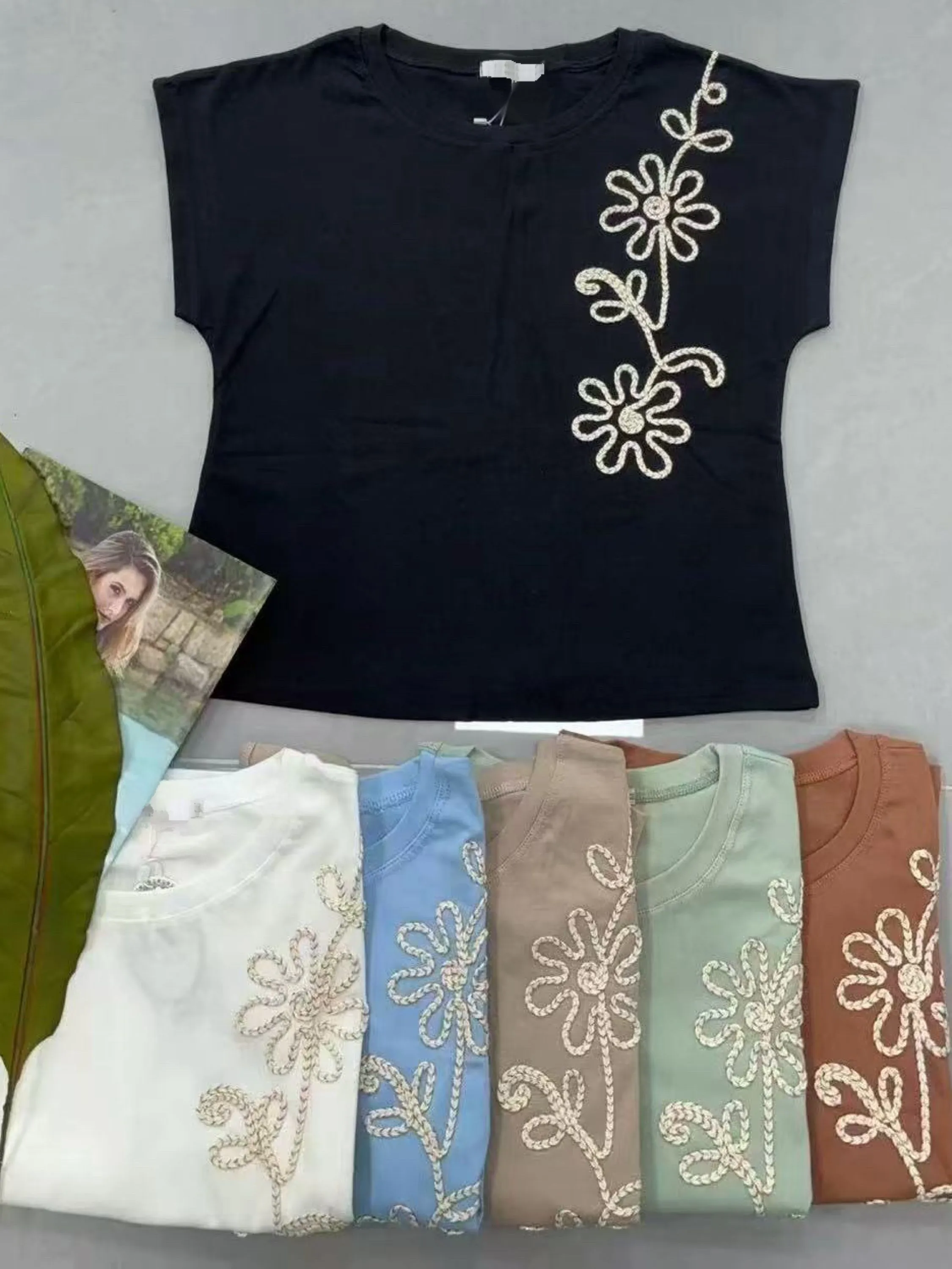 Blusa de algodão com bordado importado pedro ji