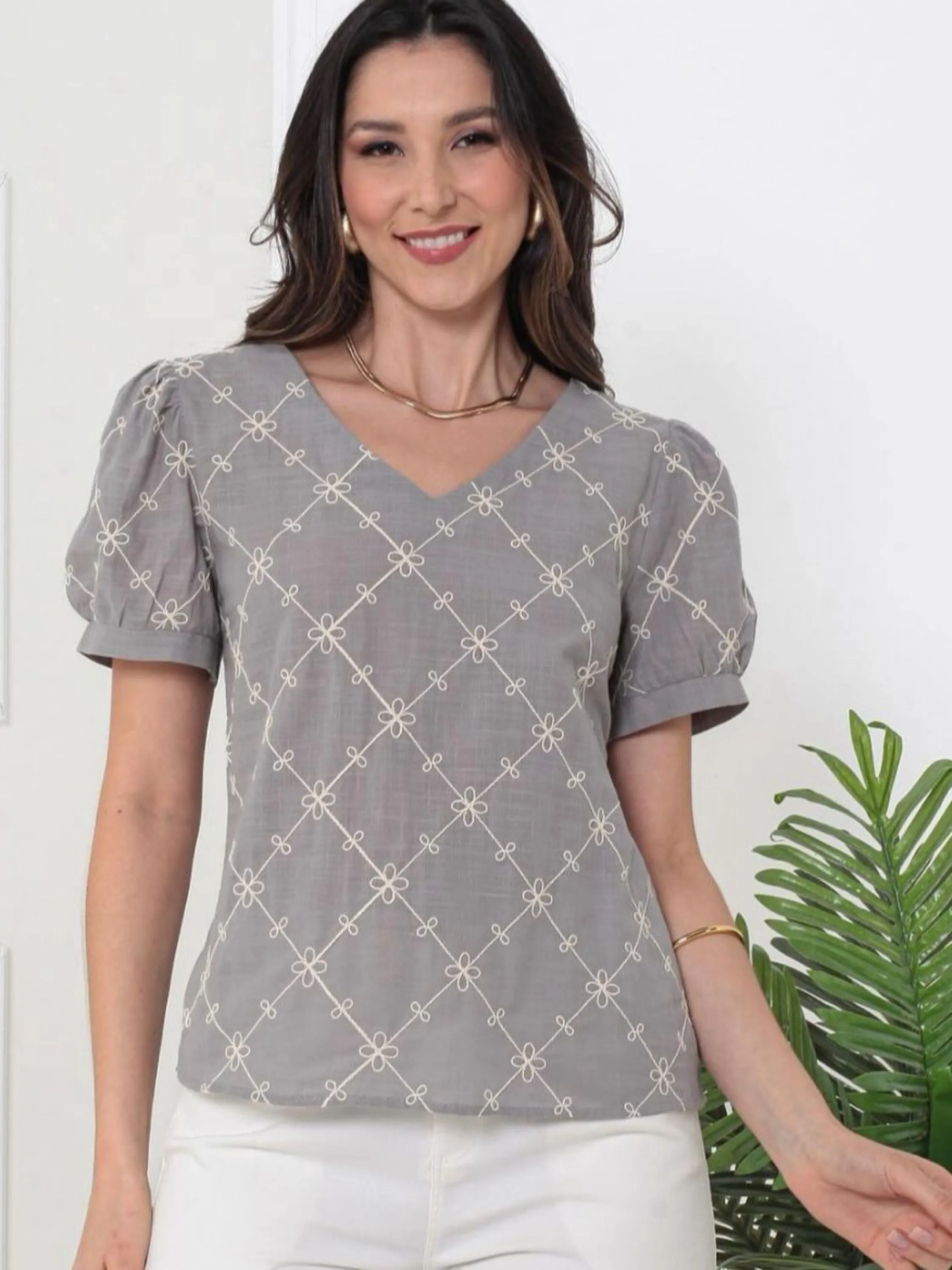 Blusa linho com bordado importado pedro ji