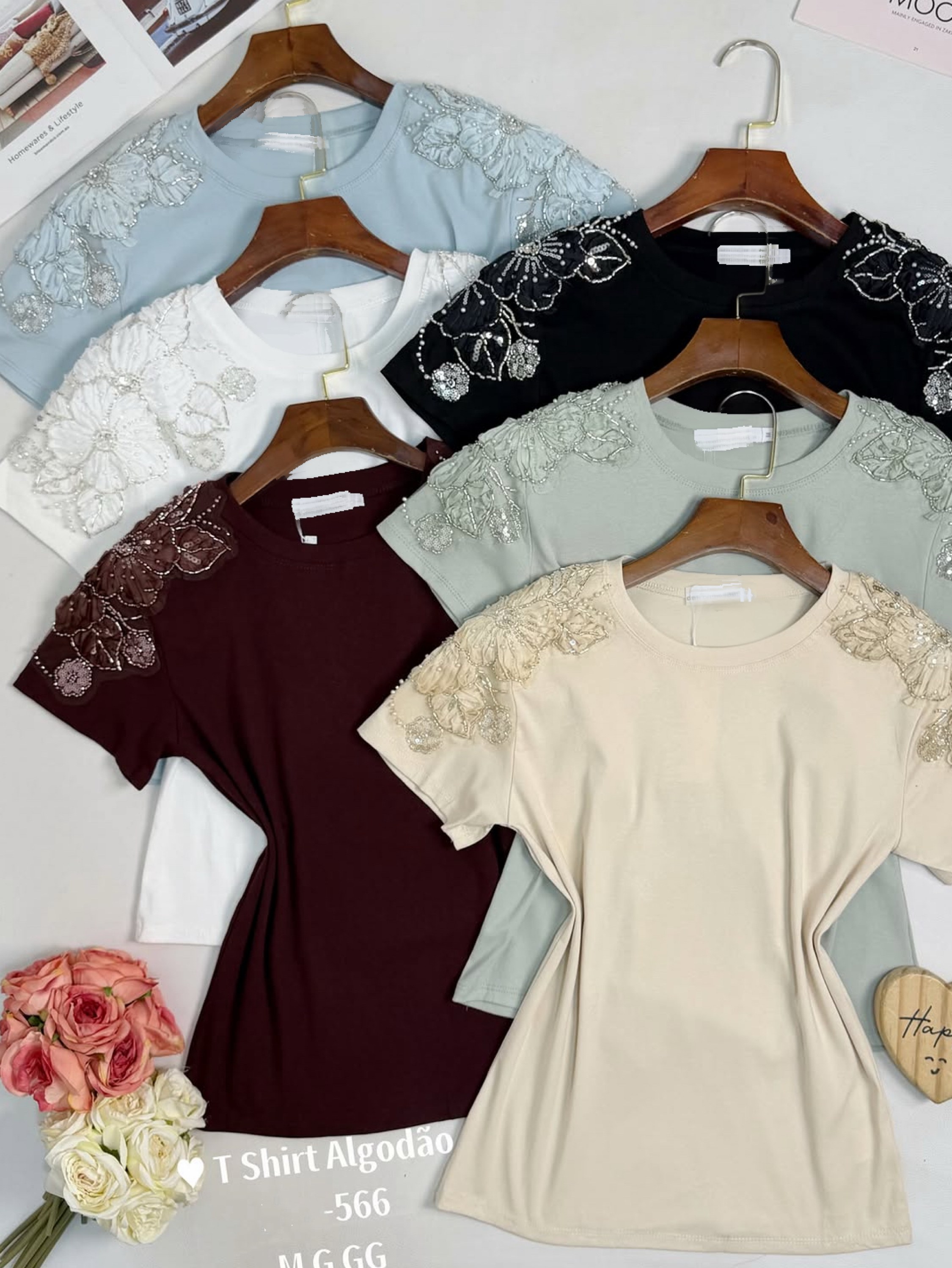 Blusa de algodão com pedreira importado Pedro ji