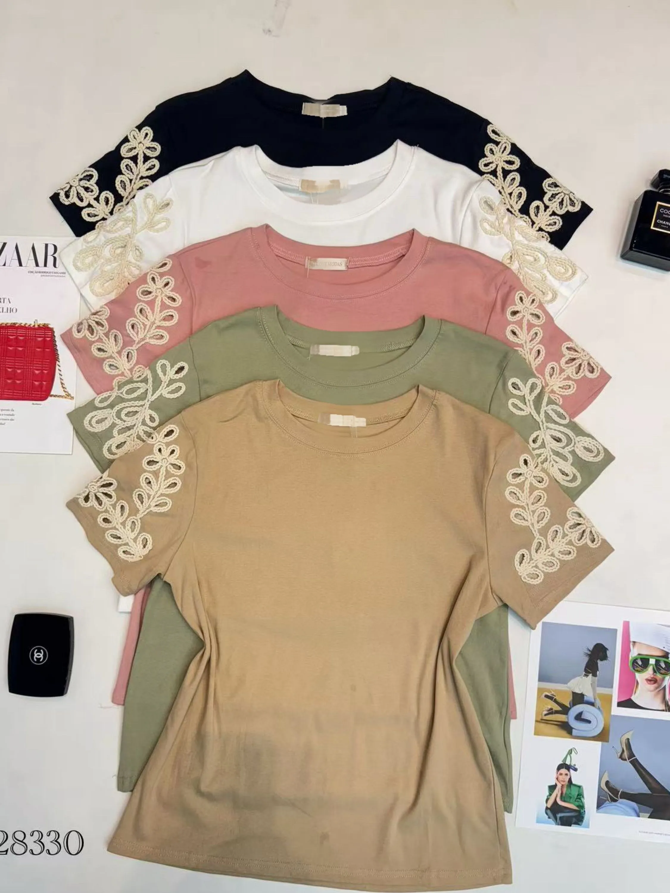 Blusa de algodão manga com bordado importado pedro ji