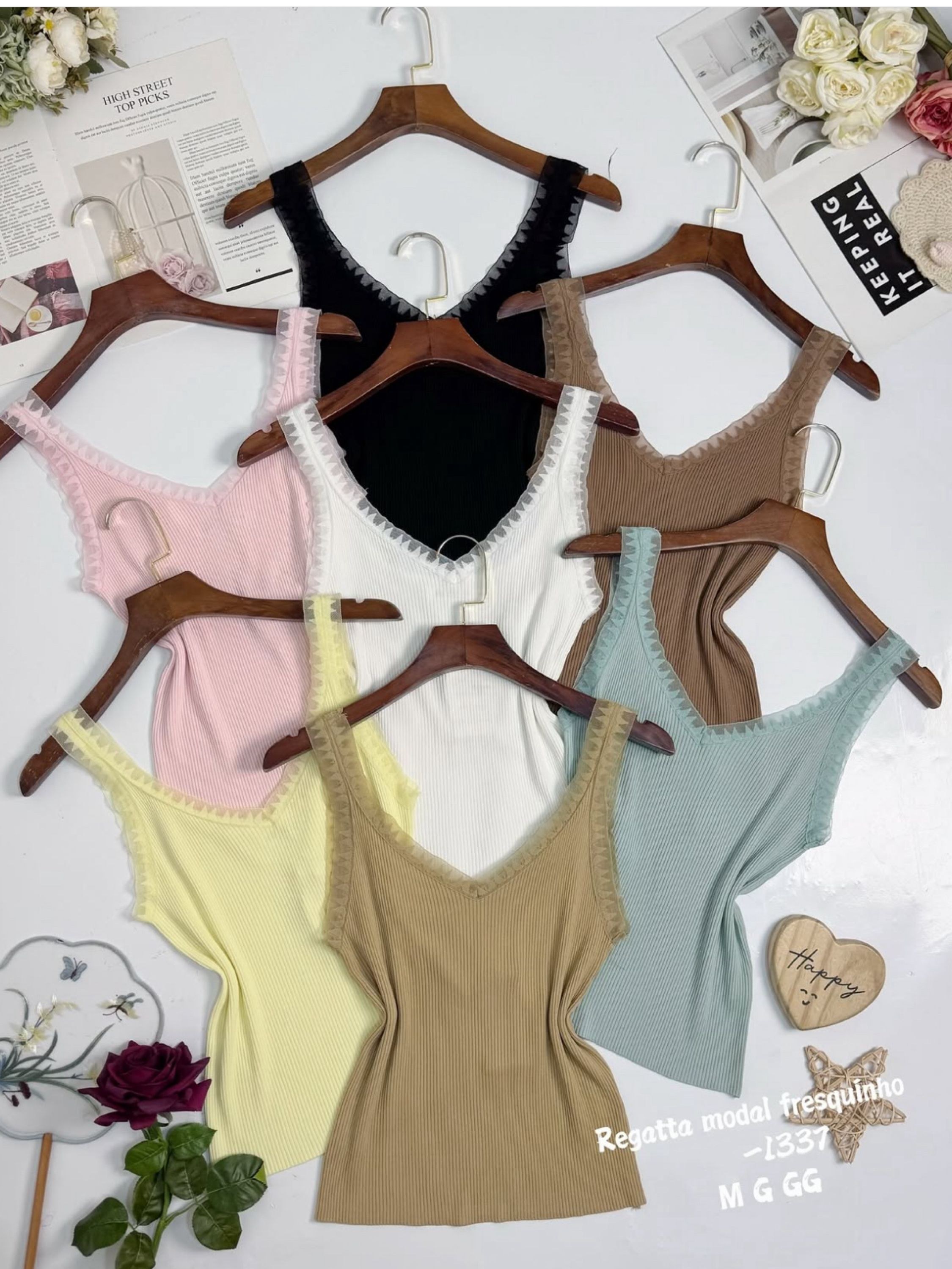 Regata de modal fresquinho com Renda importado pedro ji