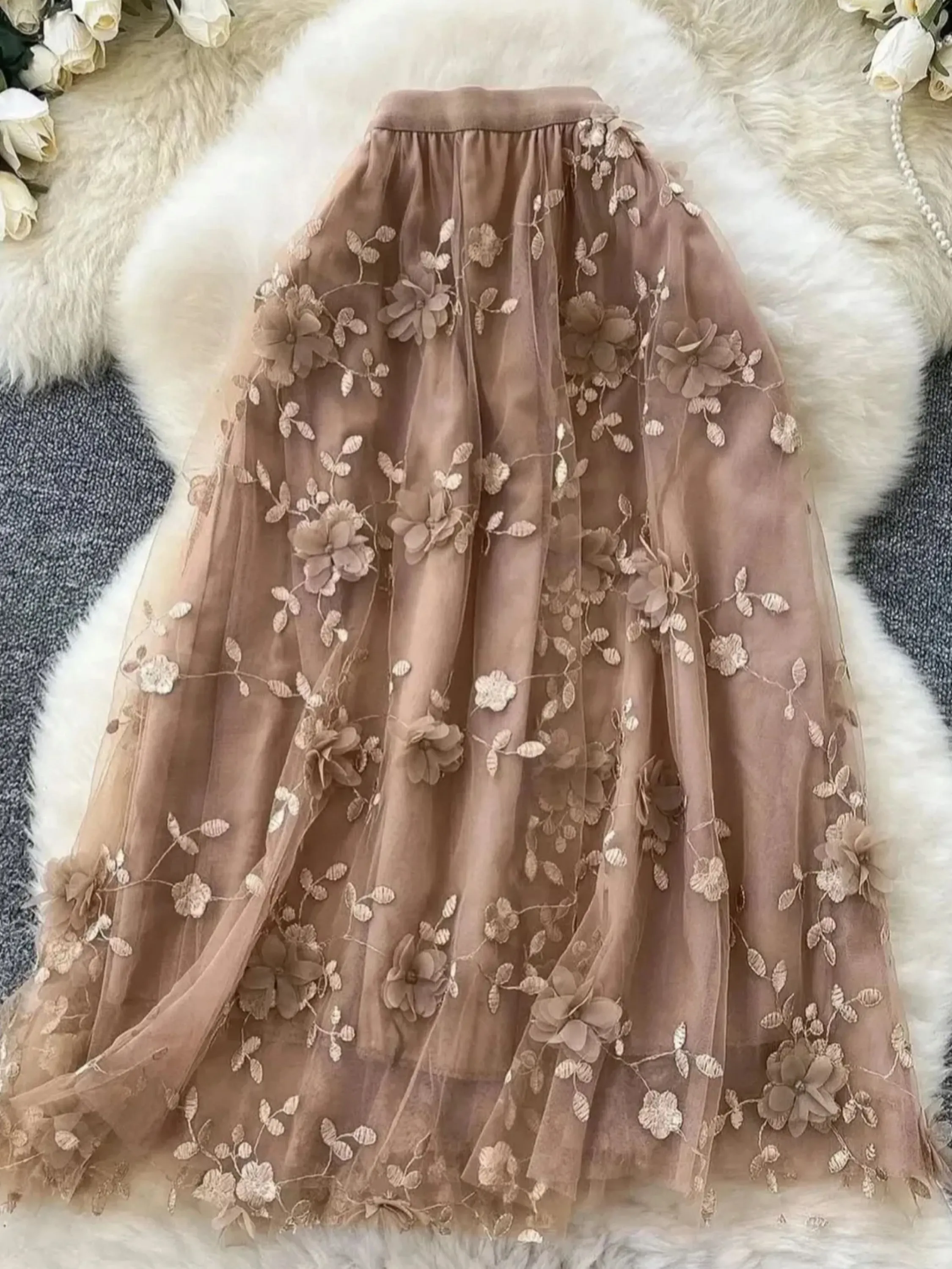 Saia de tule com bordado flor importado pedro ji