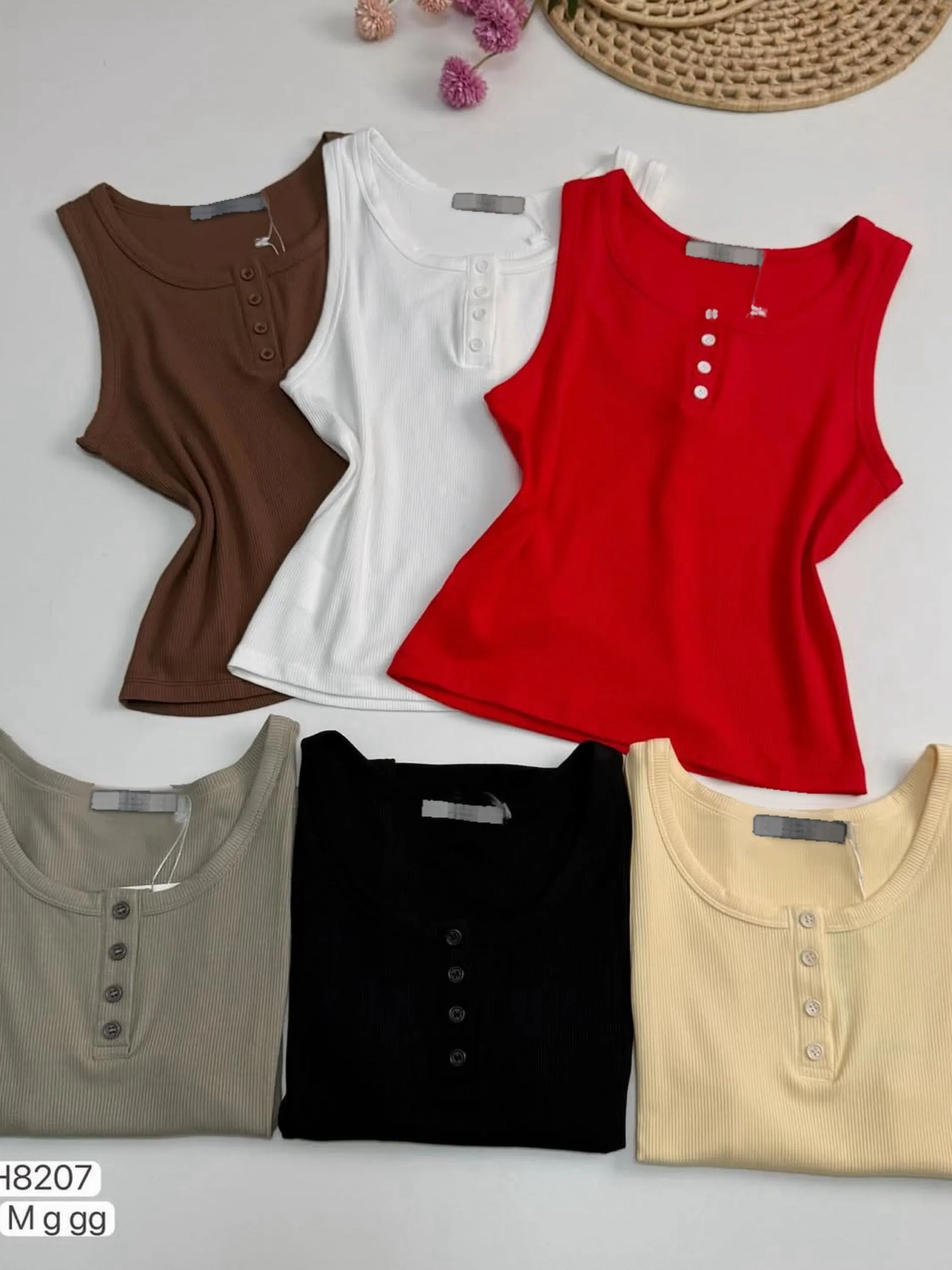 Regata de algodão canelada com botão importado pedro ji