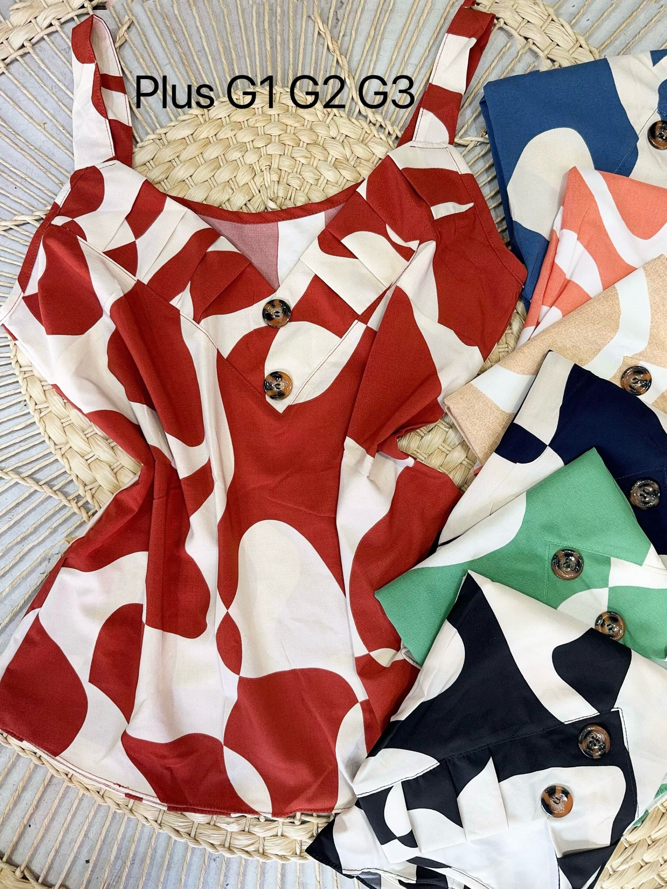 Regata com botão crepinho (plus G1 G2 G3) pedro ji