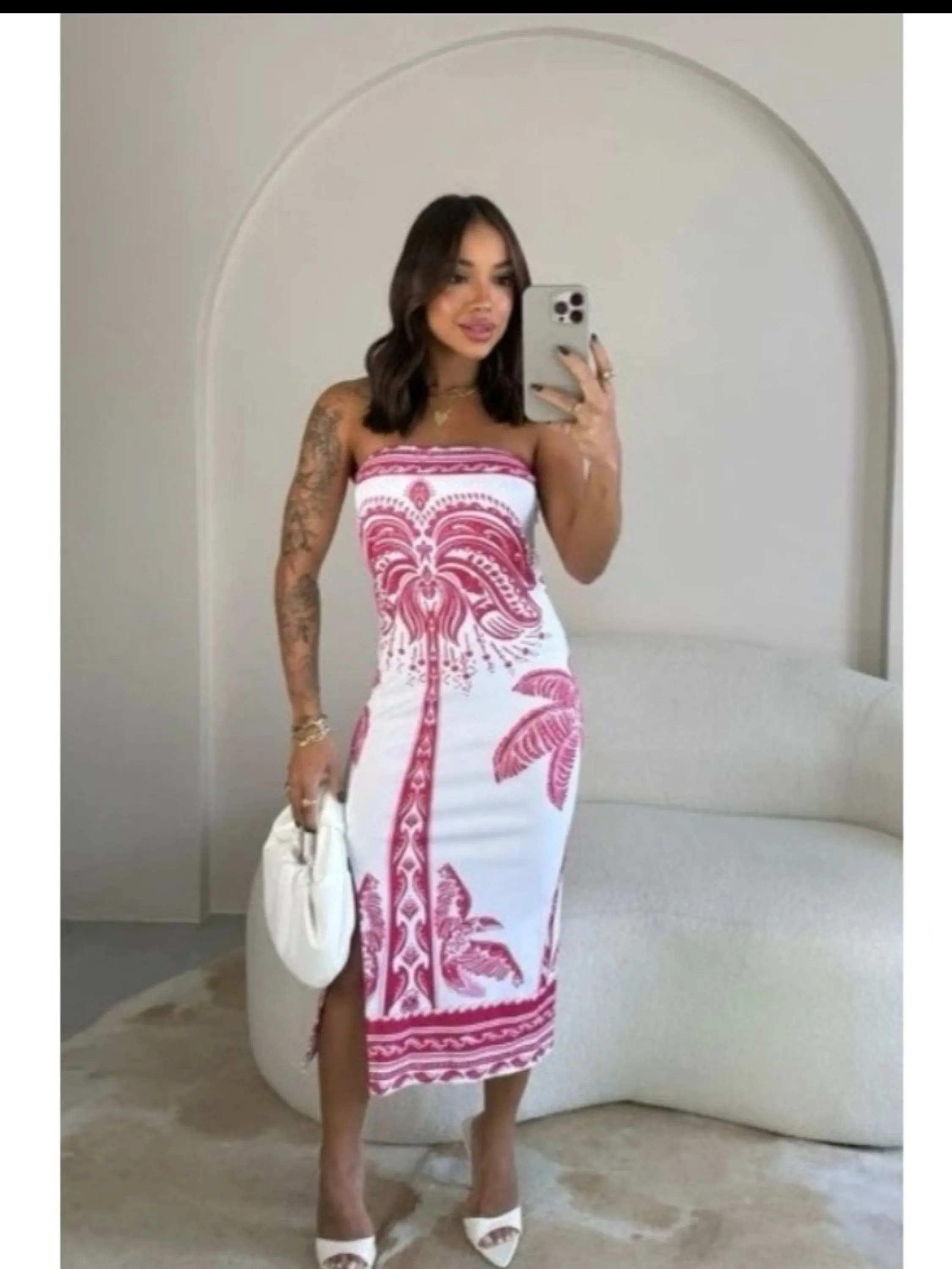 Vestido Midi poliamida floral tomara que caia