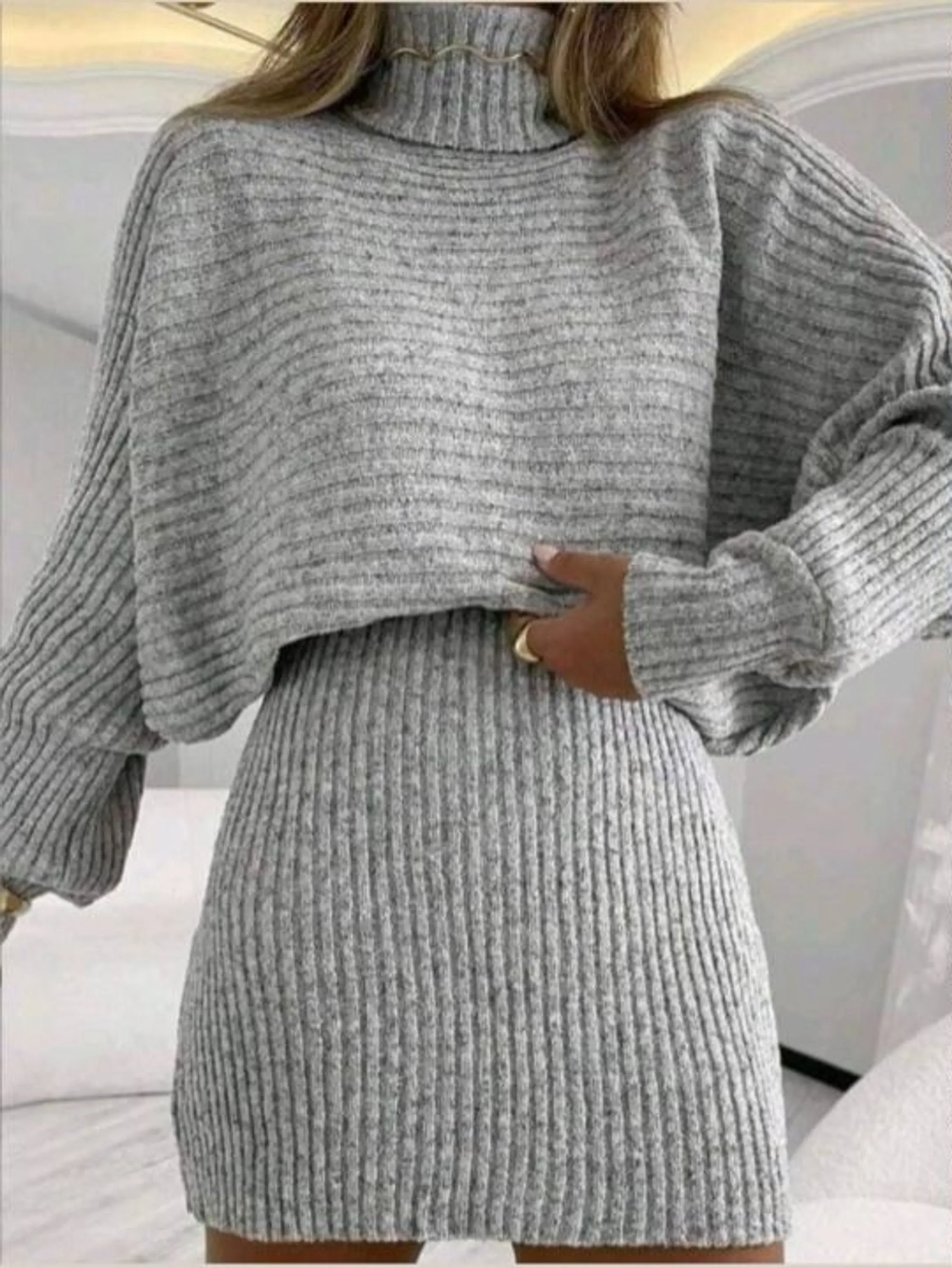 Conjunto mousse Cropped manhã longa e saia