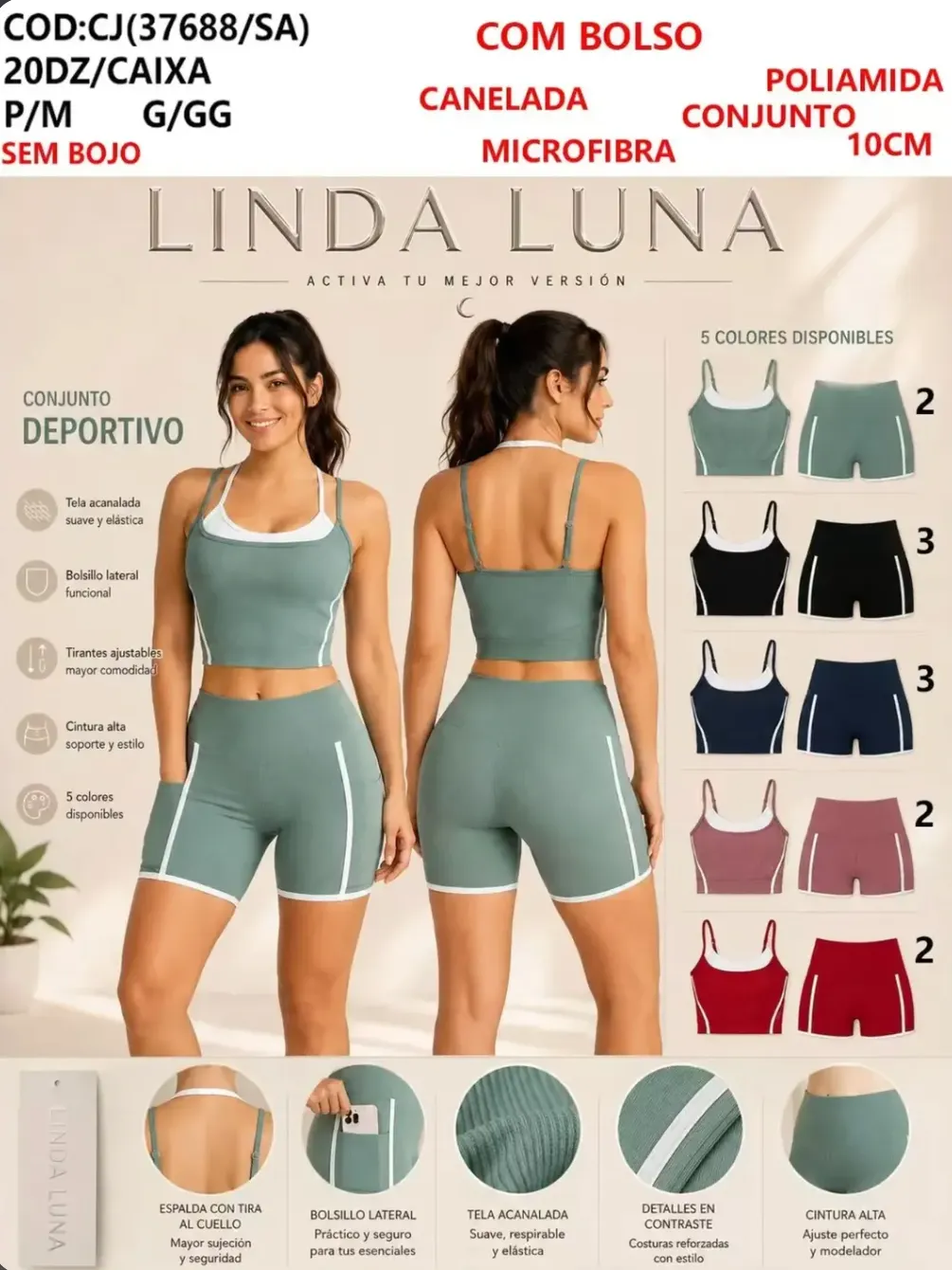 Conjunto Inspiração Alô Poliamida P/M G/GG #37688 Academia